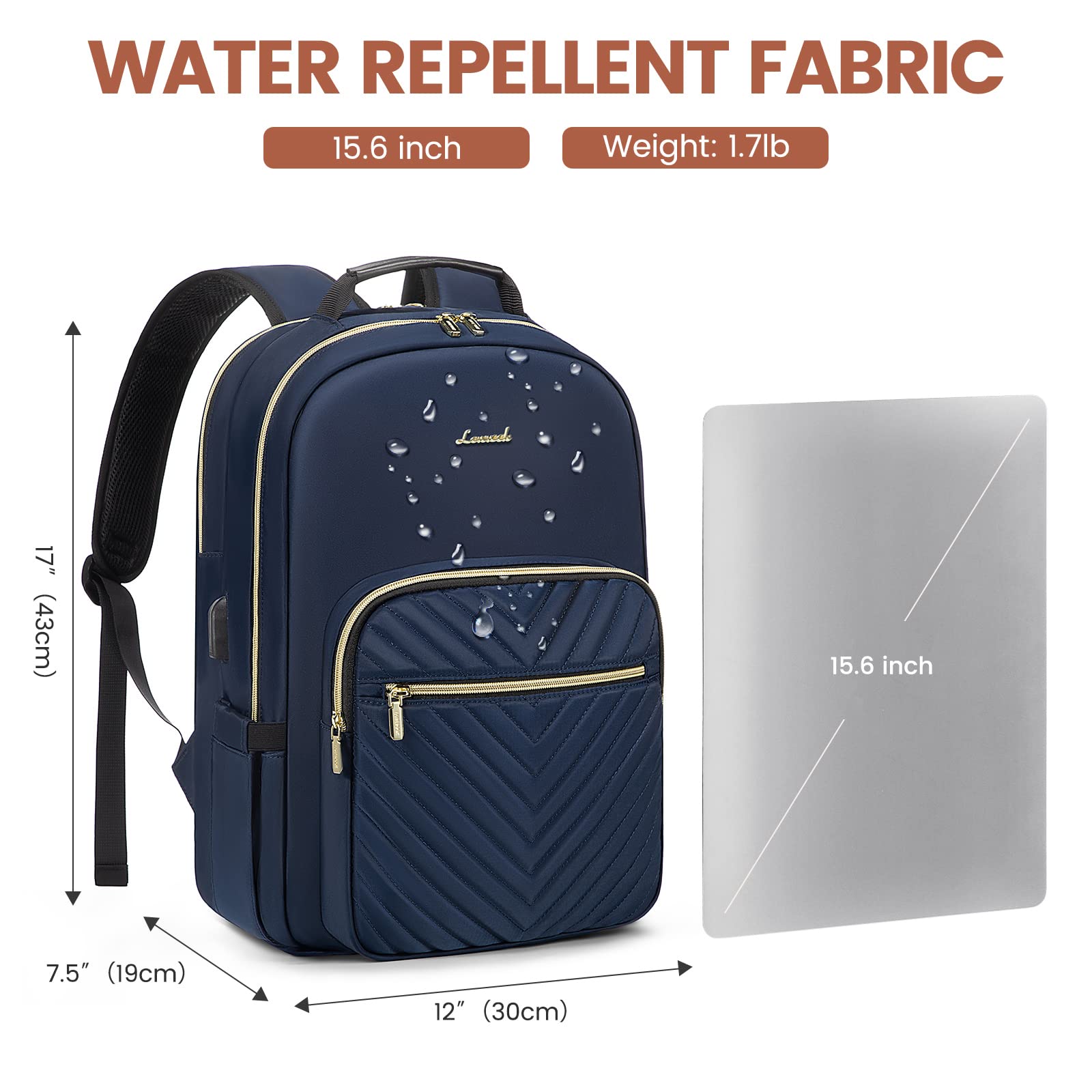 Foto 4 pulgar | Mochila Lovevook Para Portátil Para Mujer De 15,6 Pulgadas Con Puerto Usb, Color Azul Marino - Venta Internacional.