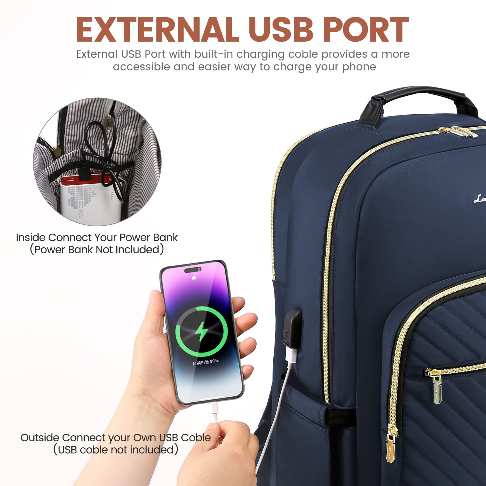 Foto 5 pulgar | Mochila Lovevook Para Portátil Para Mujer De 15,6 Pulgadas Con Puerto Usb, Color Azul Marino - Venta Internacional.