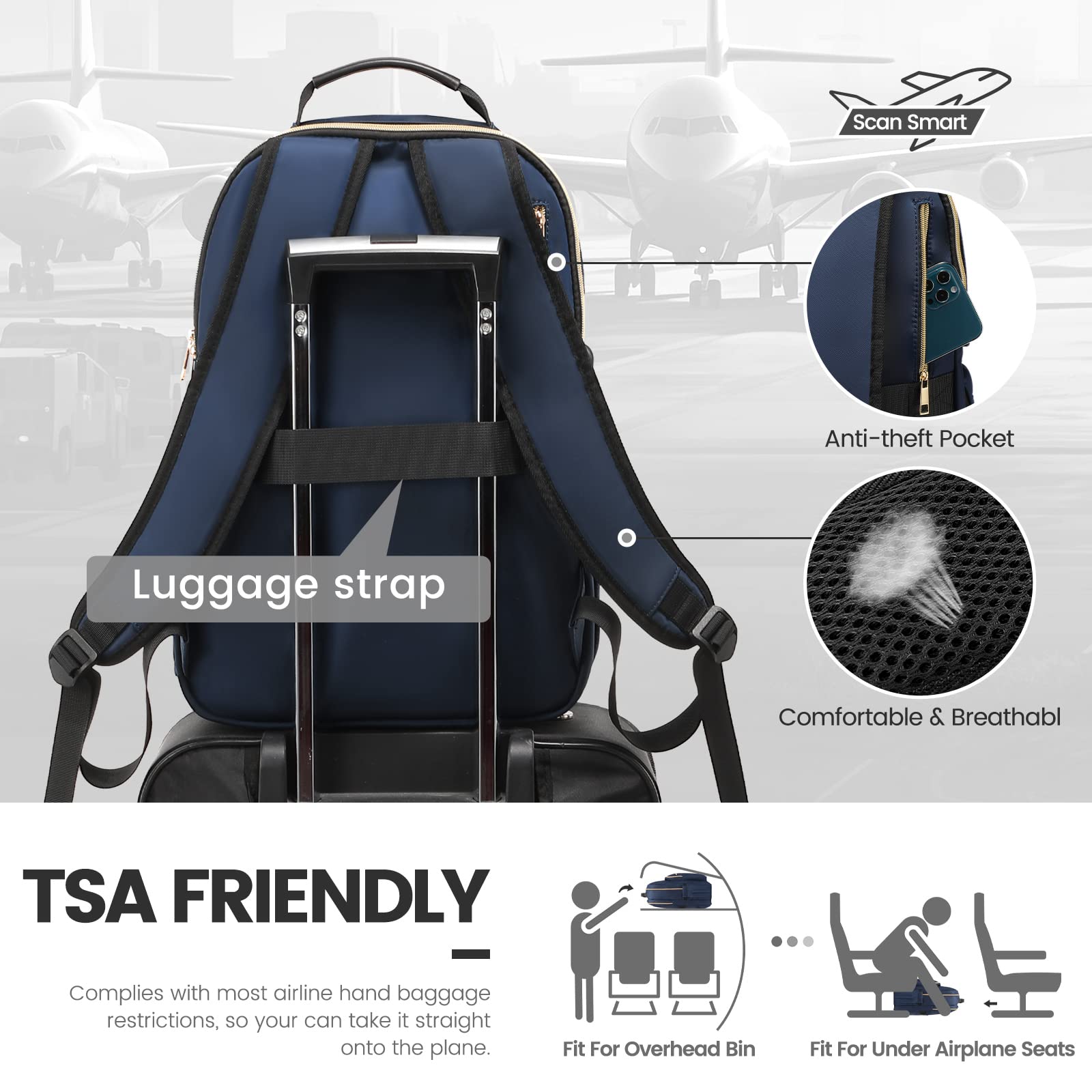Foto 6 pulgar | Mochila Lovevook Para Portátil Para Mujer De 15,6 Pulgadas Con Puerto Usb, Color Azul Marino - Venta Internacional.