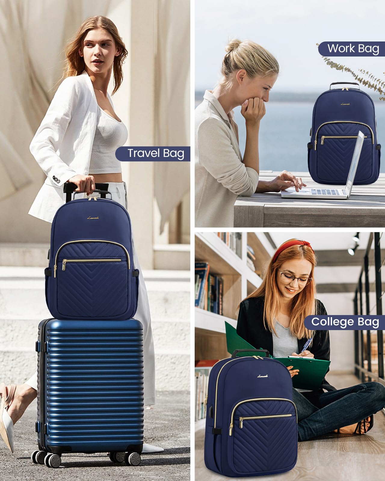 Foto 7 pulgar | Mochila Lovevook Para Portátil Para Mujer De 15,6 Pulgadas Con Puerto Usb, Color Azul Marino - Venta Internacional.