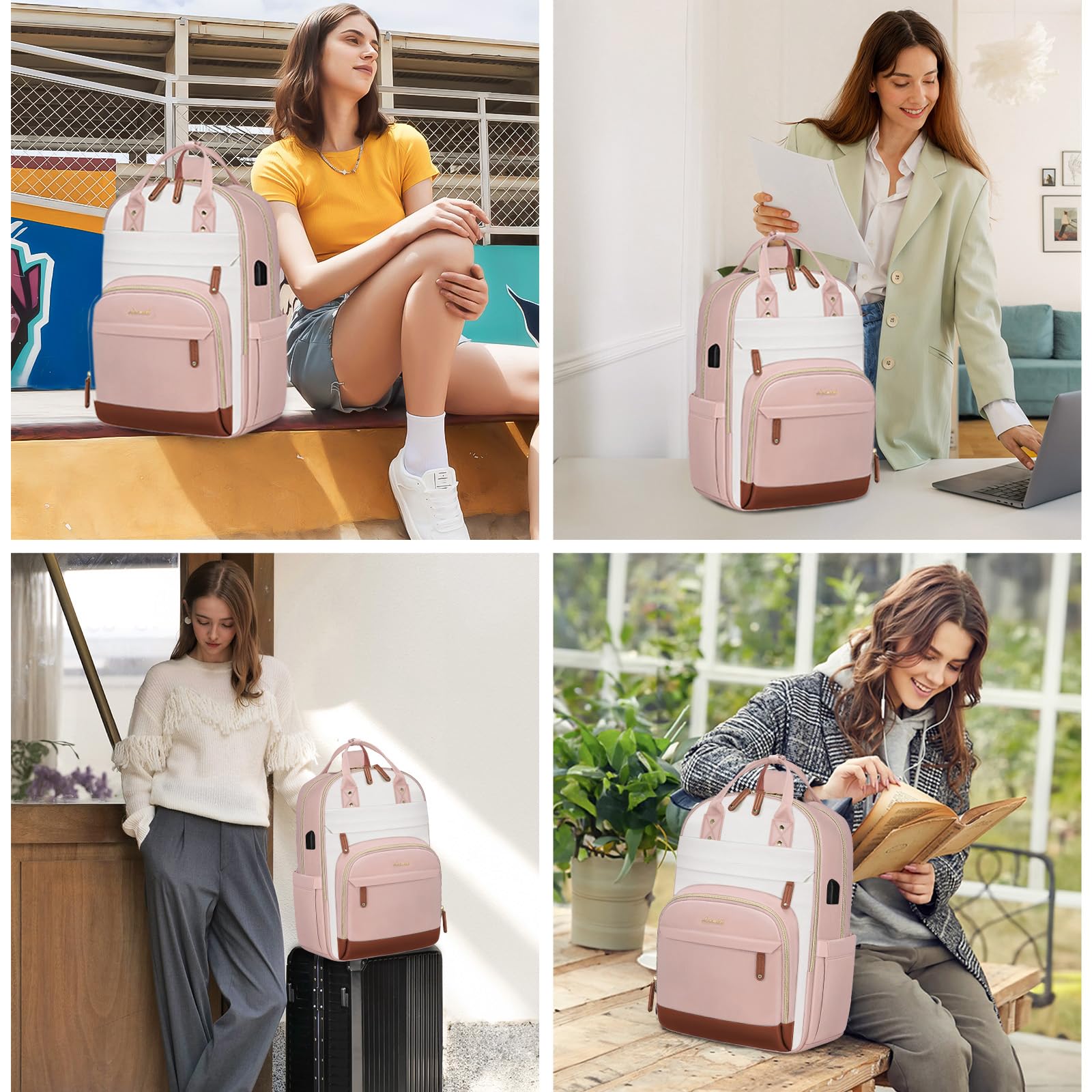 Foto 2 | Mochila Para Portátil Lovevook Para Mujer 15.6 Pulgadas Rosa - Beige - Venta Internacional.