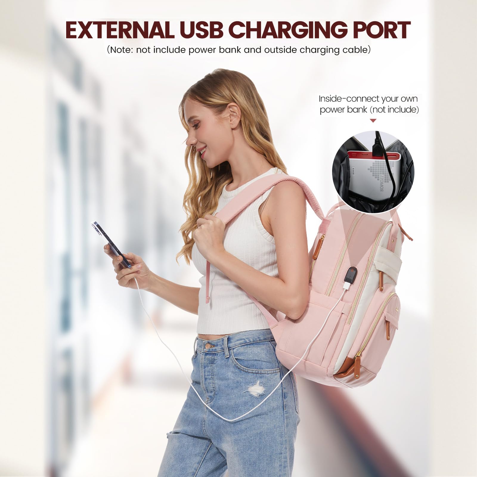 Foto 5 | Mochila Para Portátil Lovevook Para Mujer 15.6 Pulgadas Rosa - Beige - Venta Internacional.