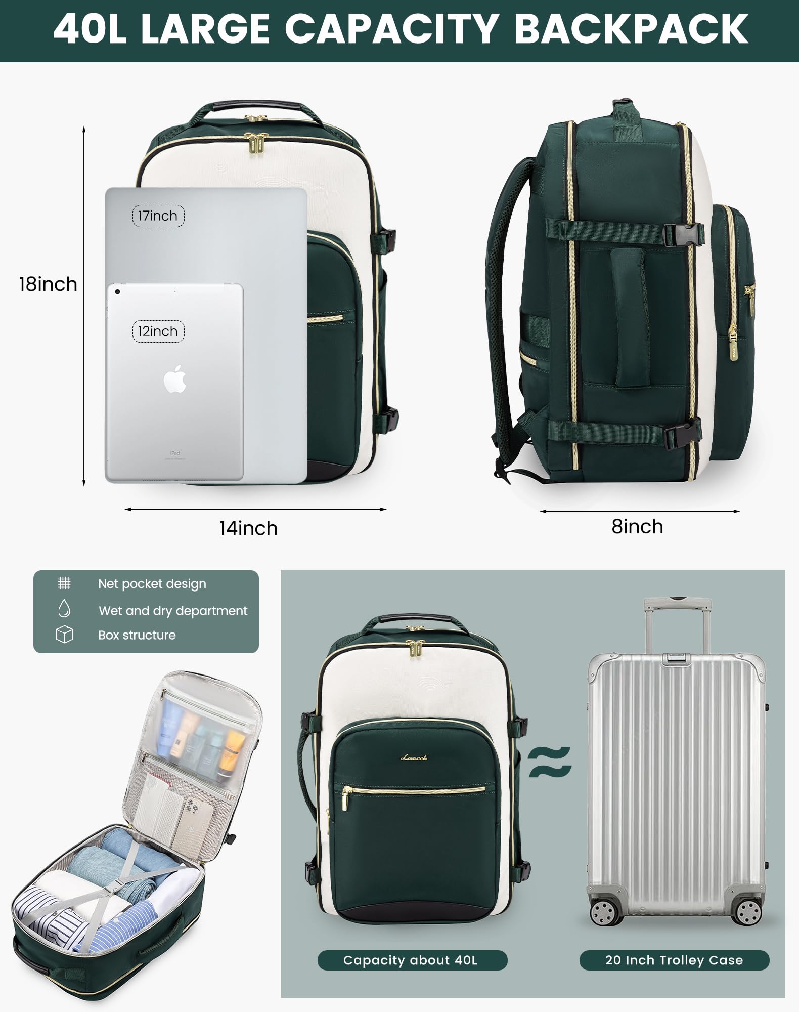 Foto 4 pulgar | Mochila De Viaje Lovevook 40l Impermeable Para Mujeres Y Hombres - Venta Internacional.