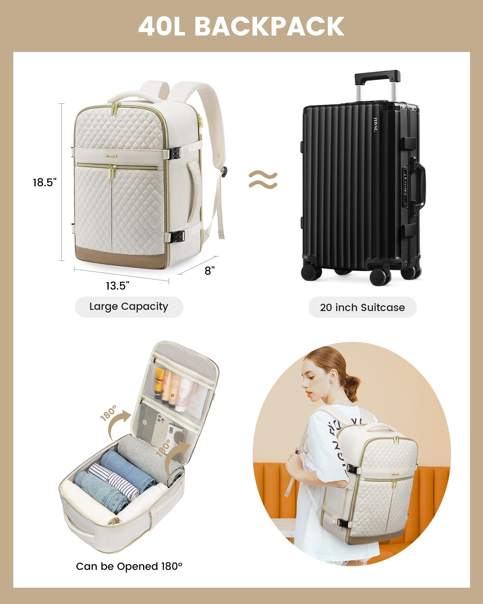 Foto 3 pulgar | Mochila De Viaje Lovevook Carry On De 40 Litros Para Mujer Con Portátil De 17 Pulgadas - Venta Internacional.