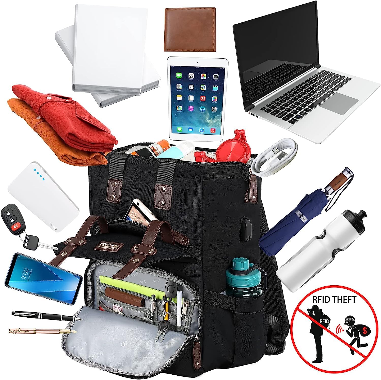 Foto 3 pulgar | Mochila Para Portátil Falanko Para Mujer De 15.6 Pulgadas Con Puerto Usb Negra - Venta Internacional.