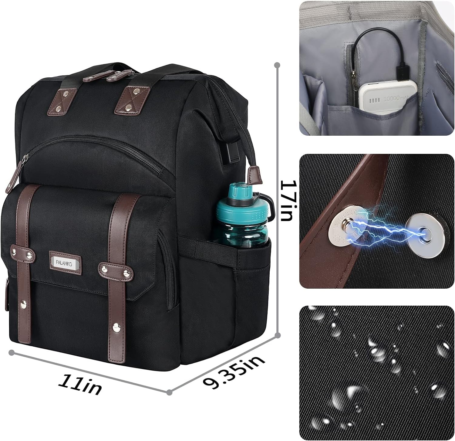 Foto 6 pulgar | Mochila Para Portátil Falanko Para Mujer De 15.6 Pulgadas Con Puerto Usb Negra - Venta Internacional.