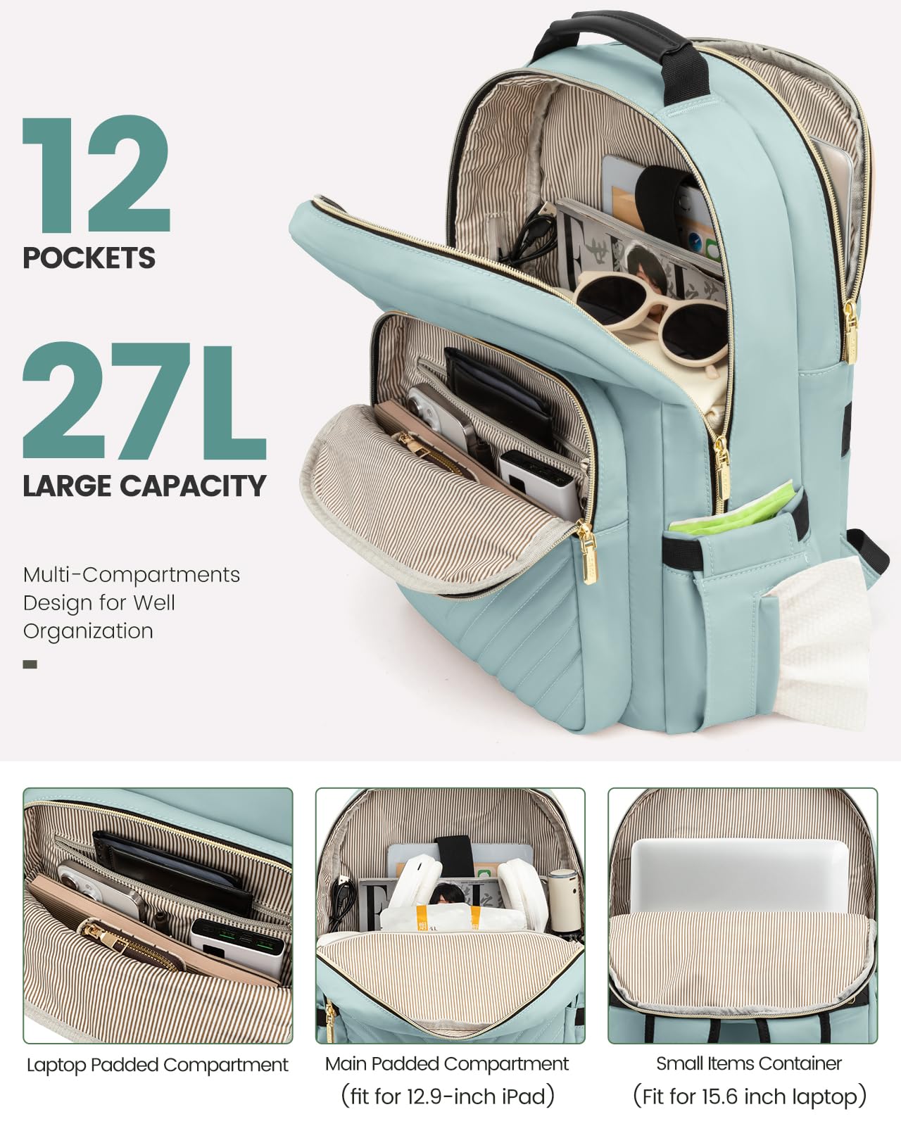 Foto 2 | Mochila Lovevook Para Portátil De 15.6 Pulgadas Con Puerto Usb Para Mujer - Venta Internacional.