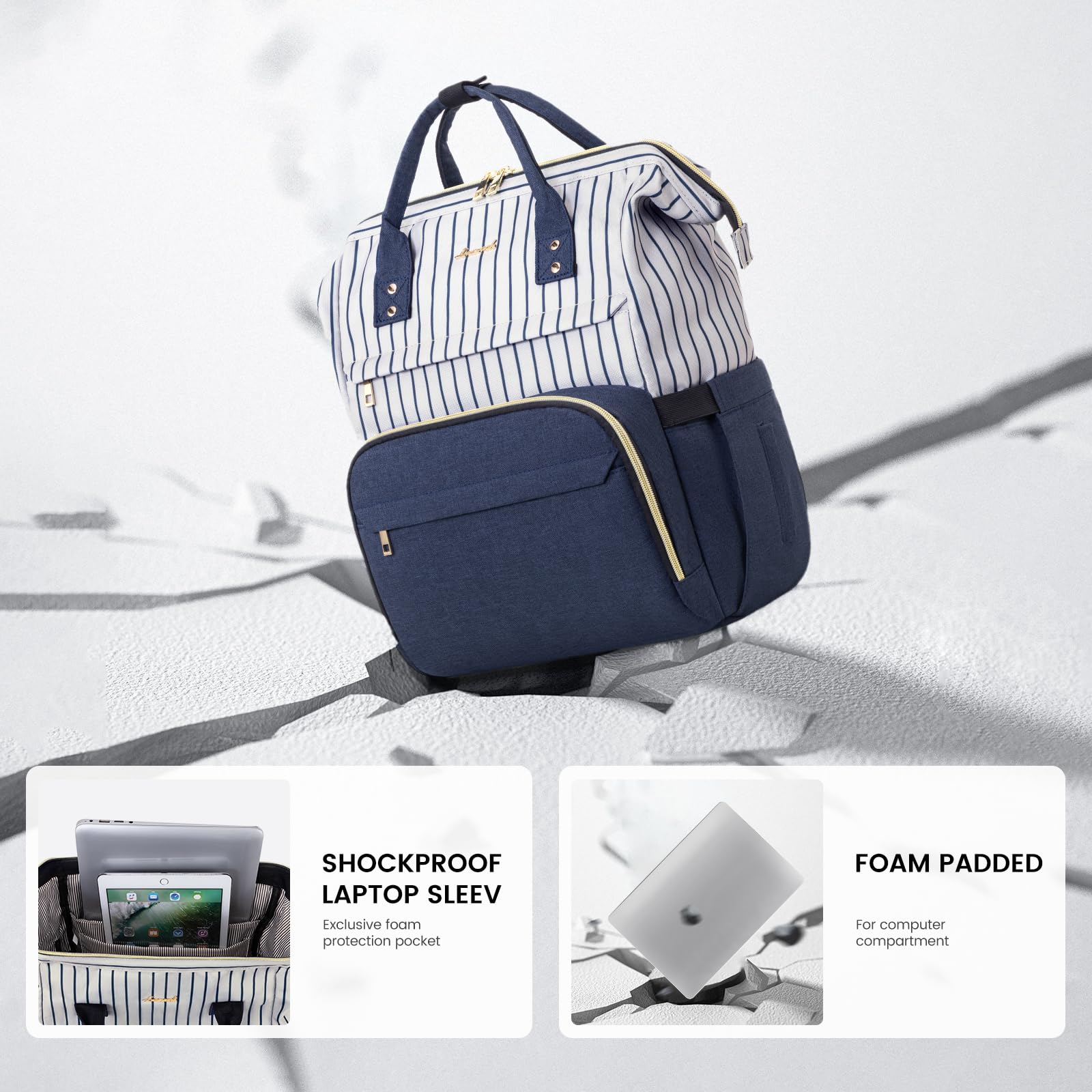 Foto 5 pulgar | Mochila Para Portátil Lovevook Para Mujer, Trabajo, 15.6 Pulgadas, Rayas, Azul Marino - Venta Internacional.