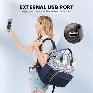 Foto 6 | Mochila Para Portátil Lovevook Para Mujer, Trabajo, 15.6 Pulgadas, Rayas, Azul Marino - Venta Internacional.