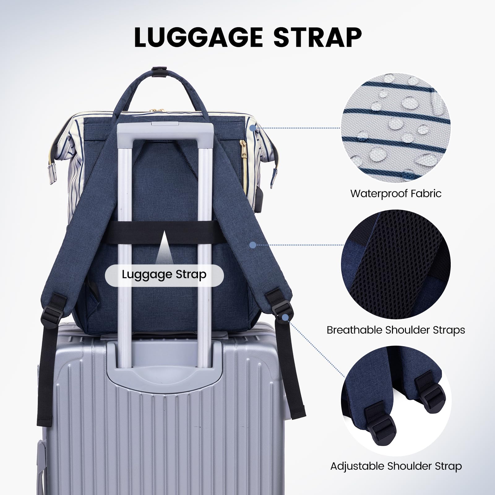 Foto 8 pulgar | Mochila Para Portátil Lovevook Para Mujer, Trabajo, 15.6 Pulgadas, Rayas, Azul Marino - Venta Internacional.