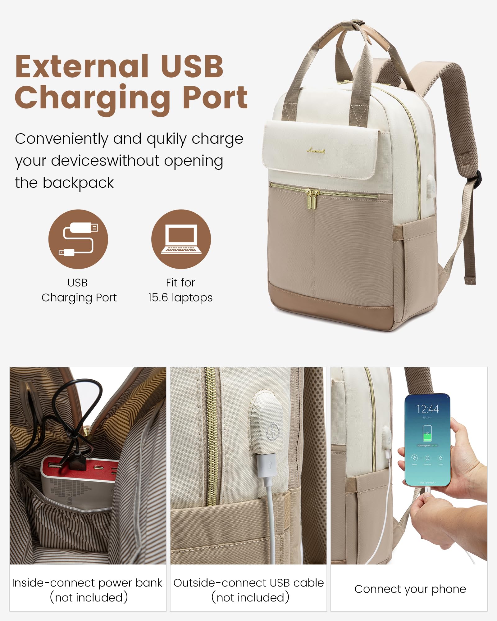 Foto 5 pulgar | Mochila Para Portátil Lovevook Para Mujer De 15.6 Pulgadas Con Puerto Usb A Prueba De Agua - Venta Internacional.
