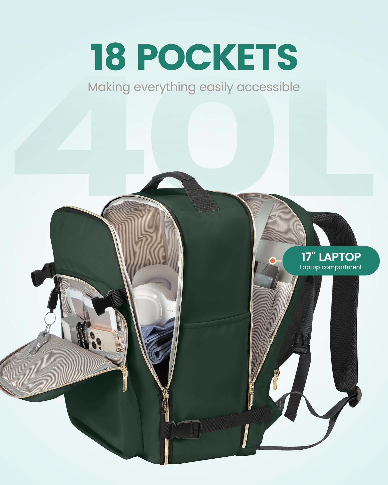 Foto 4 pulgar | Mochila De Viaje Lovevook De 40 Litros Con Compartimento Para Portátil De 17,3'' - Venta Internacional.