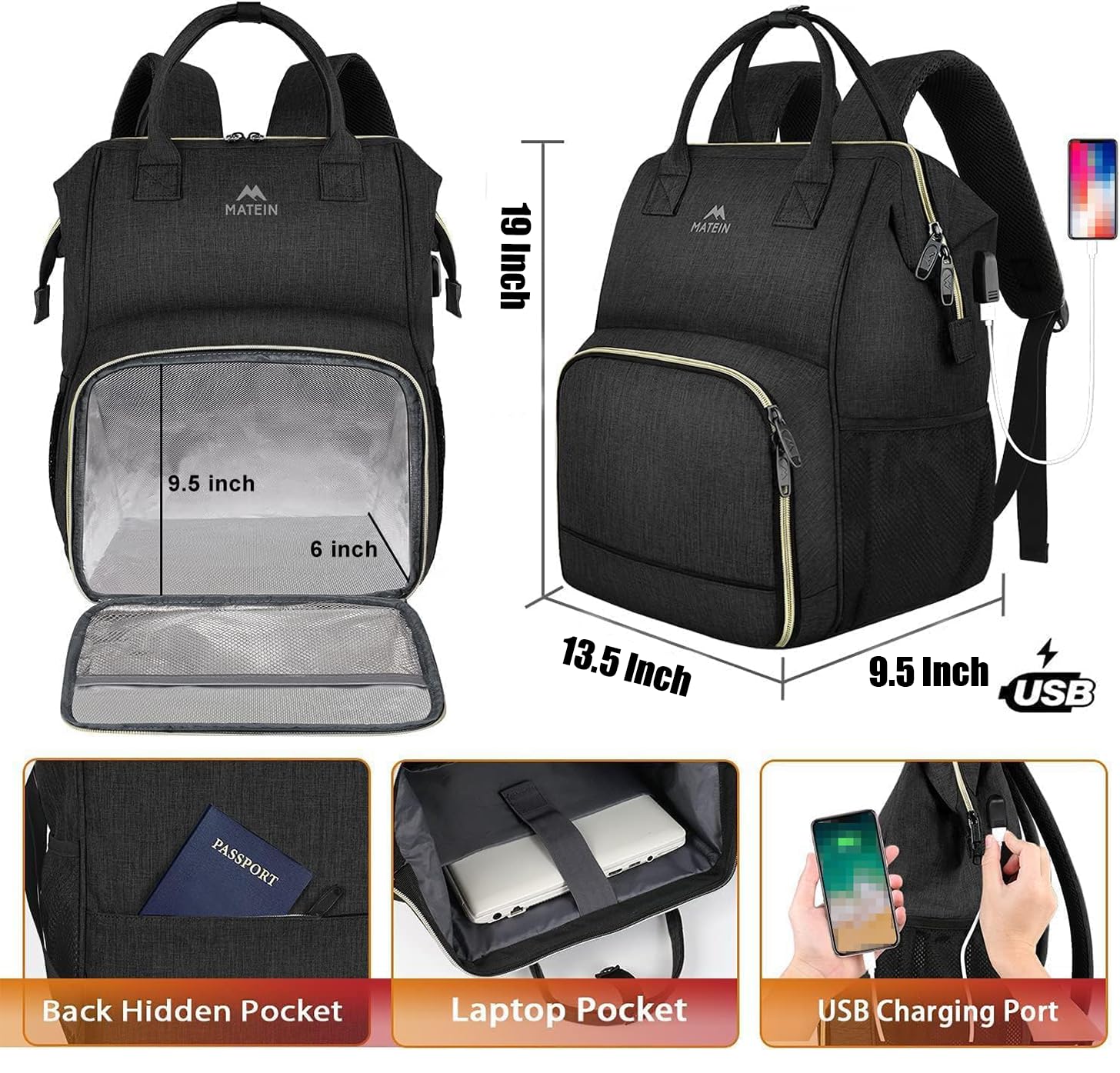 Foto 3 pulgar | Mochila De Almuerzo Matein Para Hombre Y Mujer Con Puerto De Carga Usb - Venta Internacional.