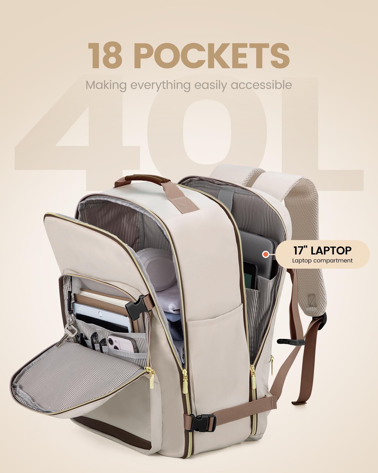 Foto 4 pulgar | Mochila De Viaje Lovevook De 40 Litros Con 3 Cubos De Embalaje De 17,3 Pulgadas - Venta Internacional.