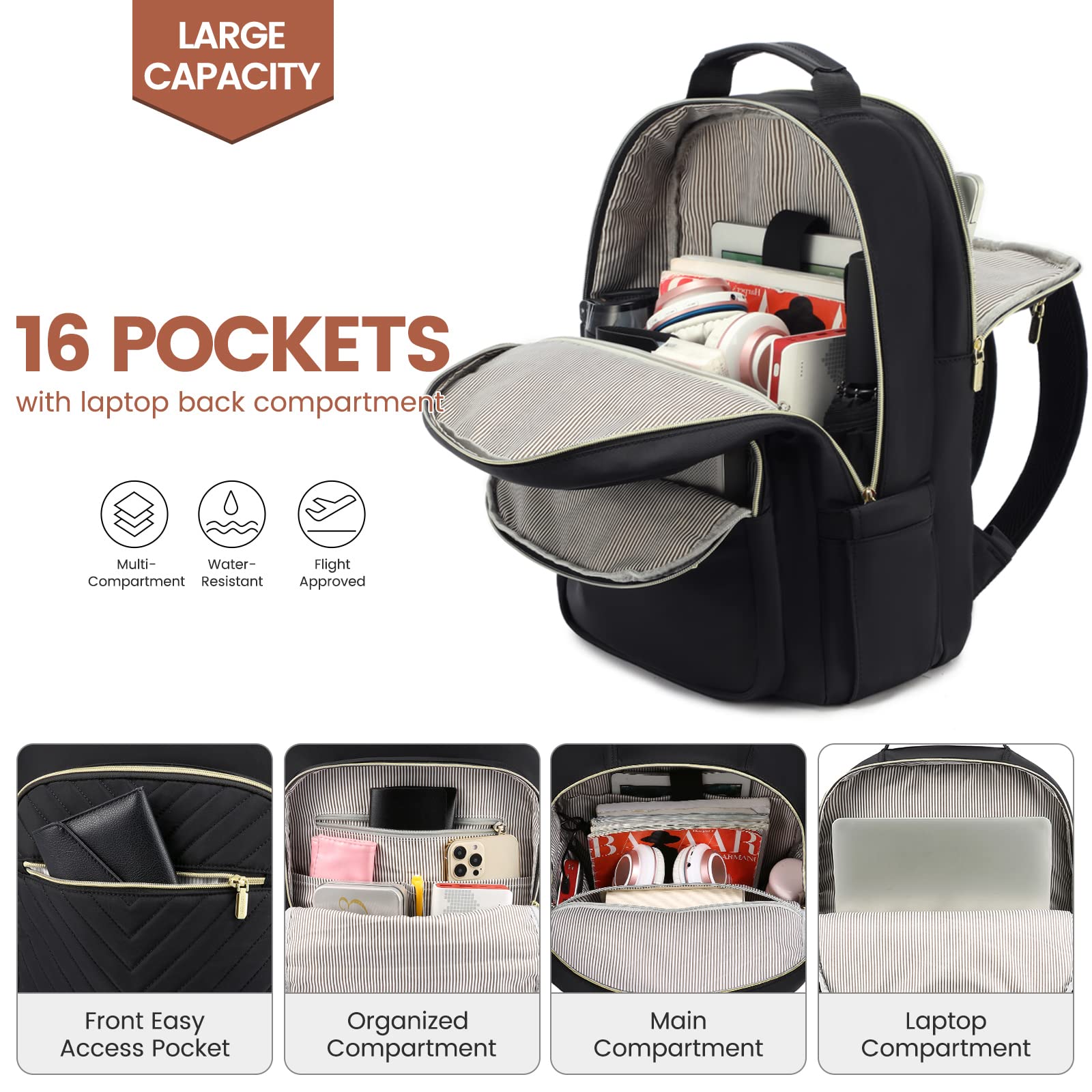 Foto 4 pulgar | Mochila Para Portátil Lovevook Para Mujer, 15.6 Pulgadas, Impermeable, Negra - Venta Internacional.