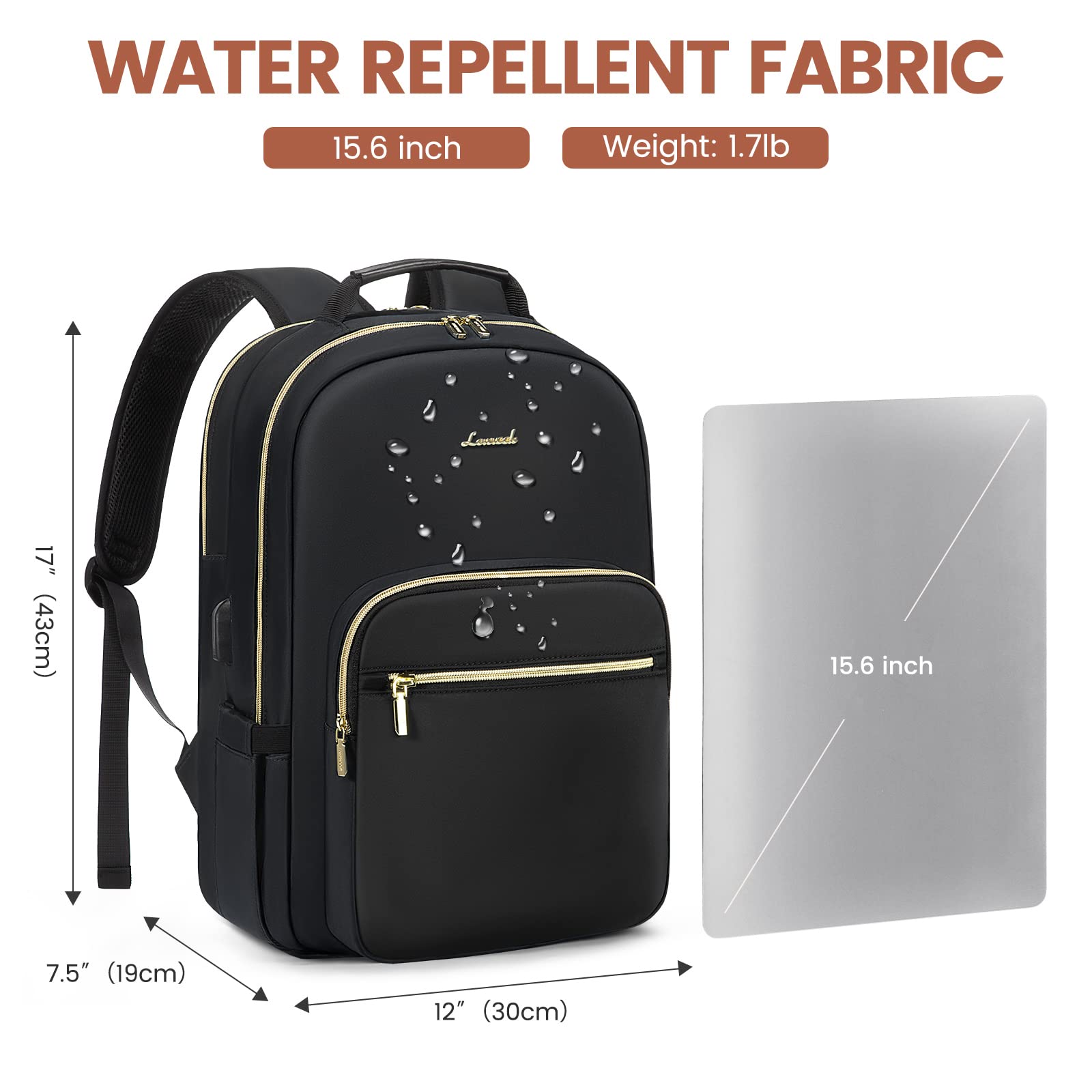 Foto 6 pulgar | Mochila Para Portátil Lovevook Para Mujer, 15.6 Pulgadas, Impermeable, Negra - Venta Internacional.
