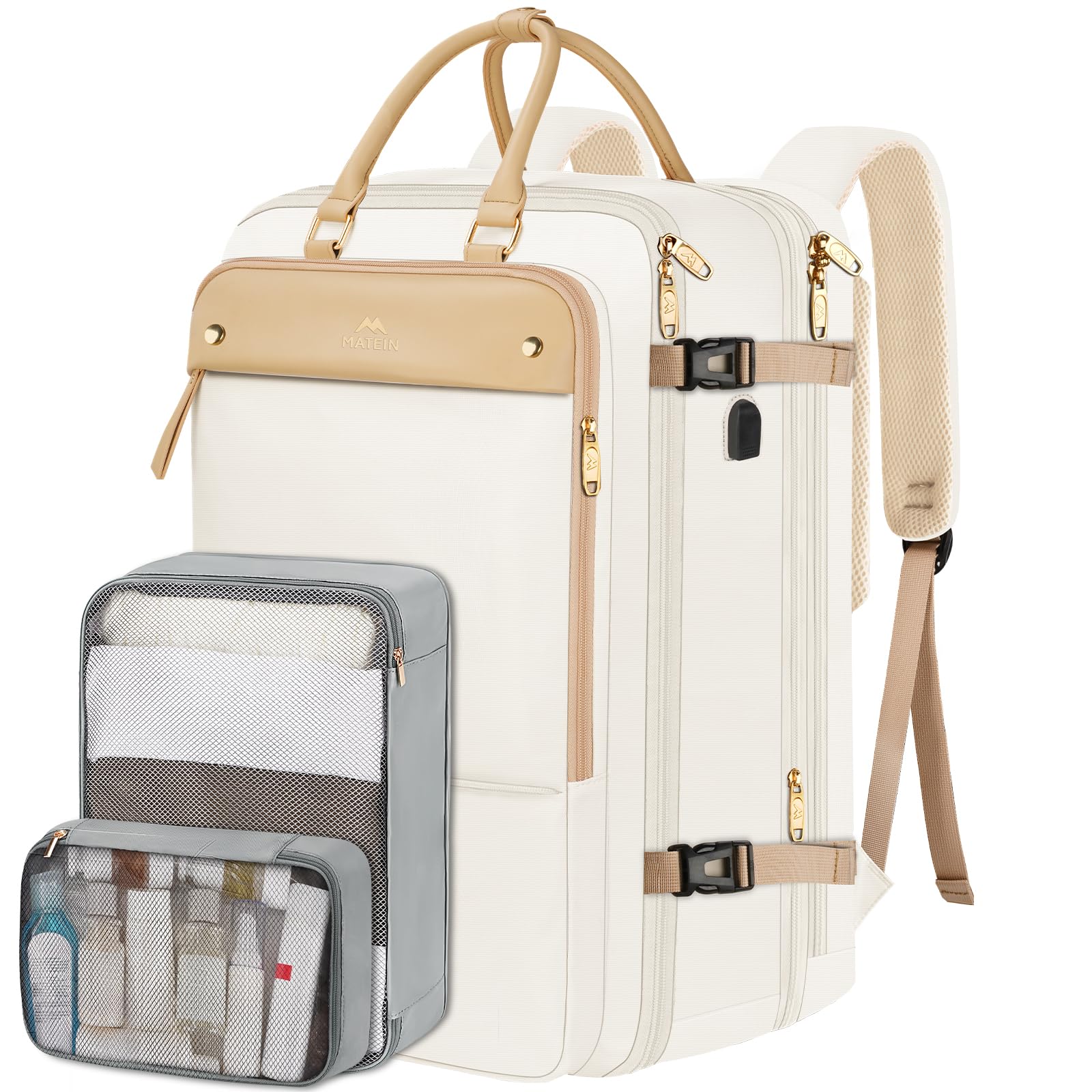 Mochila Matein Carry On Tsa De 52 Litros Para Portátil De Viaje De 17 Pulgadas, Color Beige - Venta Internacional.