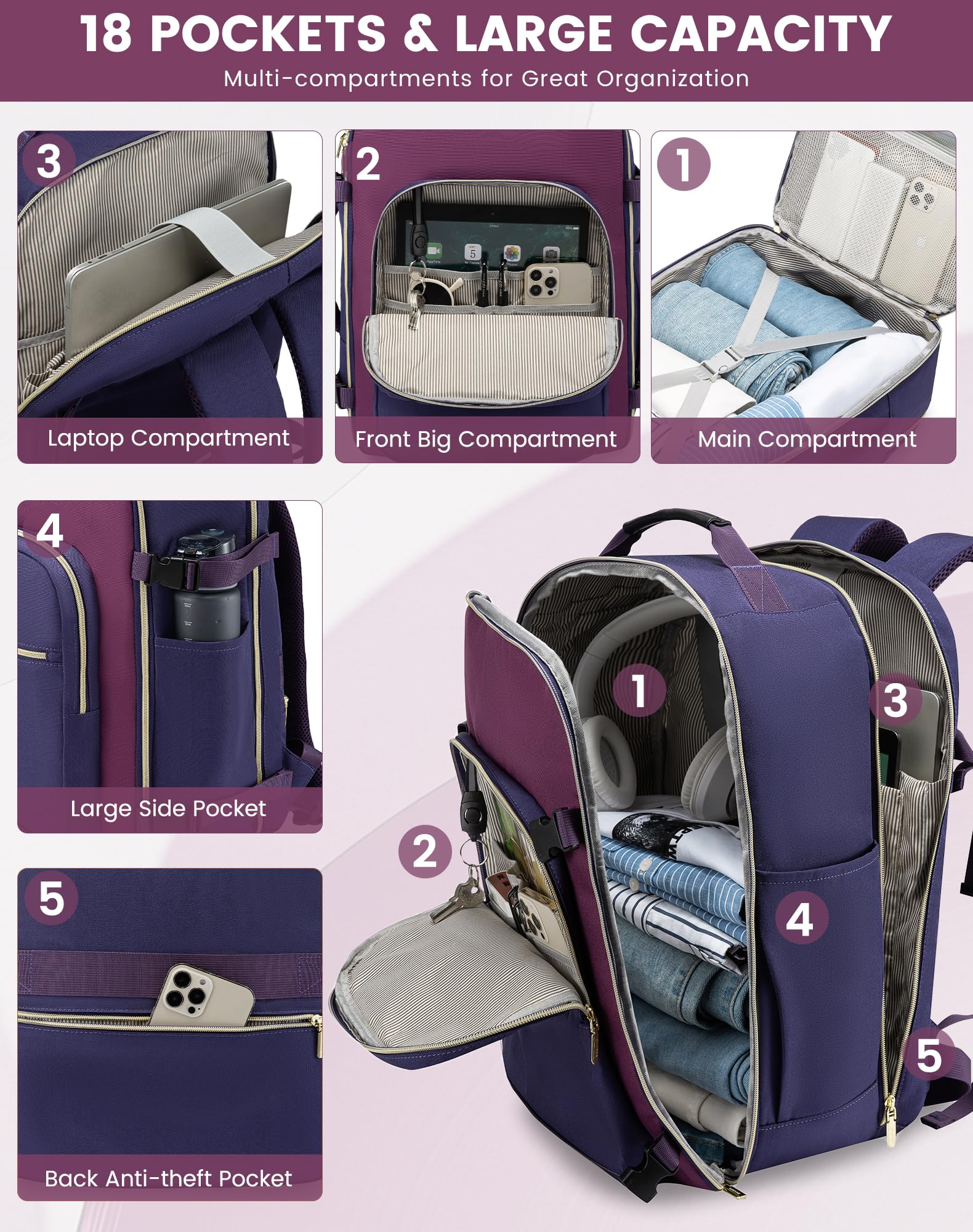 Foto 4 pulgar | Mochila De Viaje Lovevook 40l Impermeable Para Mujeres Y Hombres - Venta Internacional.