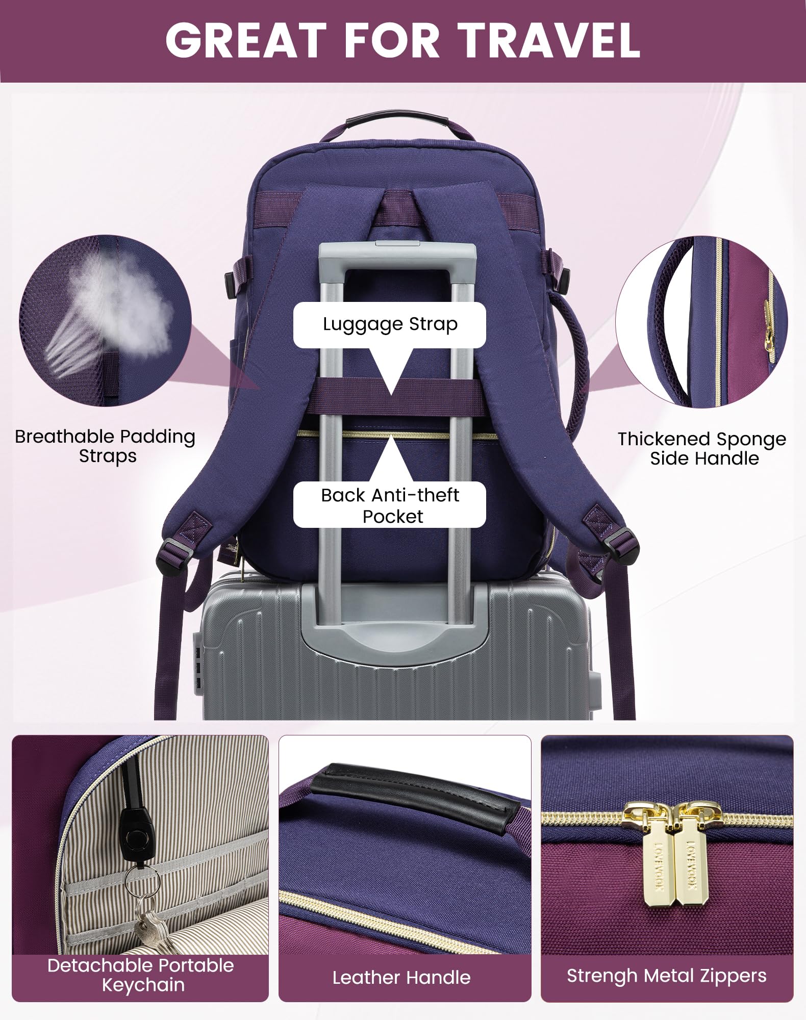 Foto 7 | Mochila De Viaje Lovevook 40l Impermeable Para Mujeres Y Hombres - Venta Internacional.