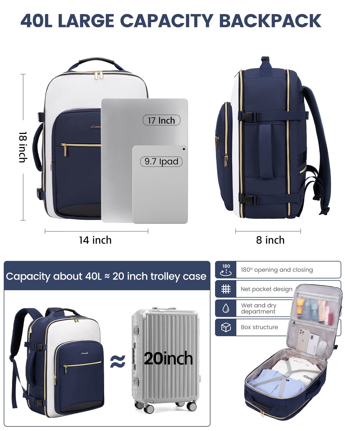 Foto 5 pulgar | Mochila De Viaje Lovevook Large 40l Impermeable Para Mujeres Y Hombres - Venta Internacional.