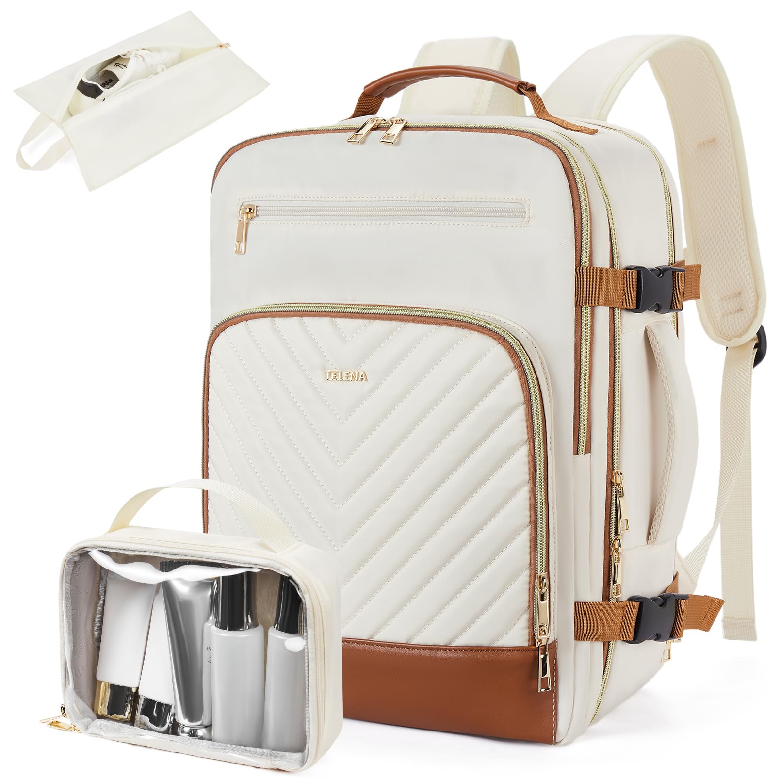 Mochila De Viaje Telena Para Portátil De 15.6 Pulgadas Para Mujer Beige-marrón - Venta Internacional.