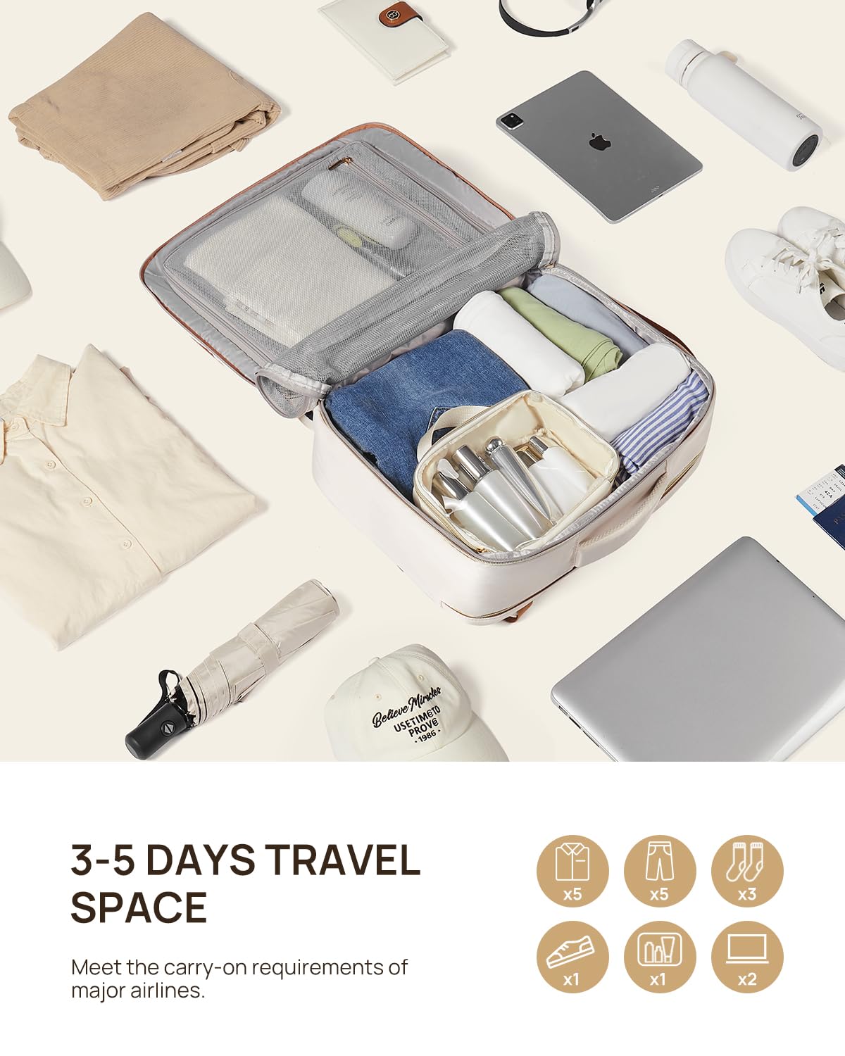 Foto 5 pulgar | Mochila De Viaje Telena Para Portátil De 15.6 Pulgadas Para Mujer Beige-marrón - Venta Internacional.