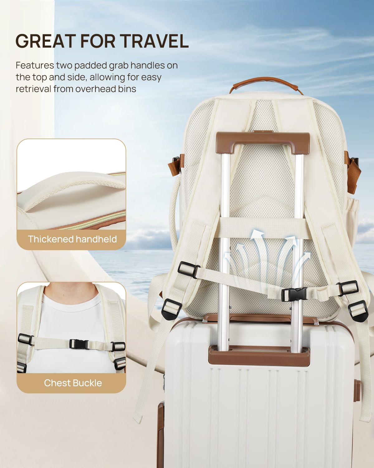 Foto 6 pulgar | Mochila De Viaje Telena Para Portátil De 15.6 Pulgadas Para Mujer Beige-marrón - Venta Internacional.