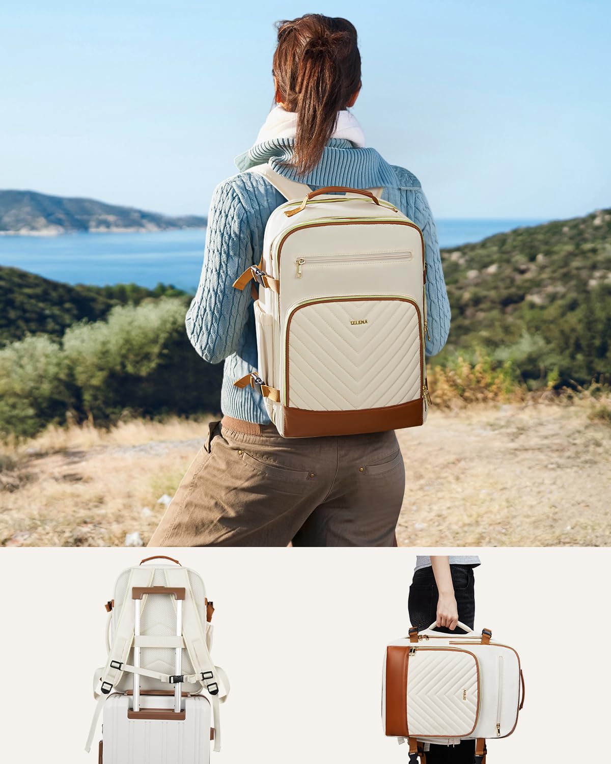 Foto 8 pulgar | Mochila De Viaje Telena Para Portátil De 15.6 Pulgadas Para Mujer Beige-marrón - Venta Internacional.
