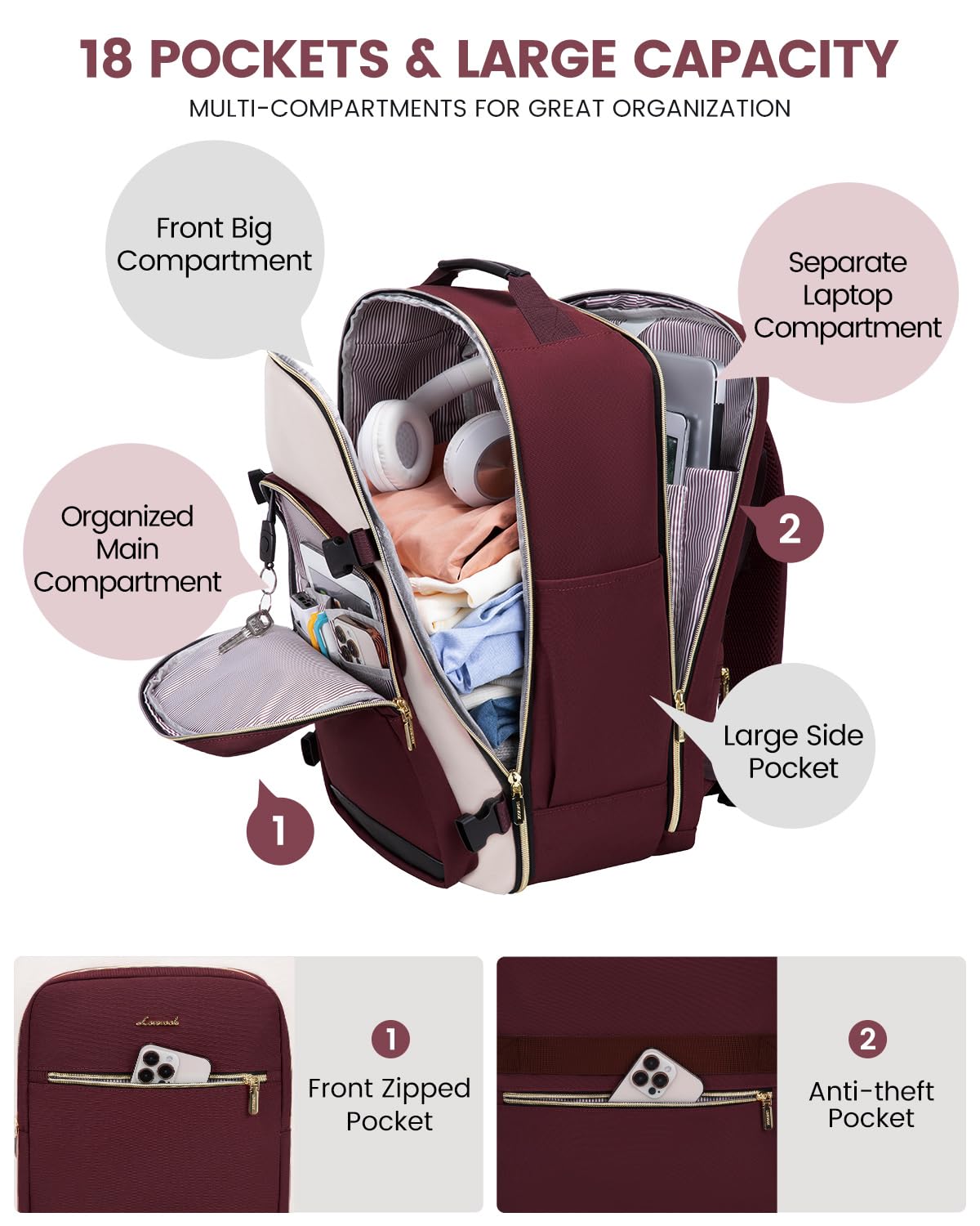 Foto 6 pulgar | Mochila De Viaje Lovevook Large 40l Impermeable Para Mujeres Y Hombres - Venta Internacional.