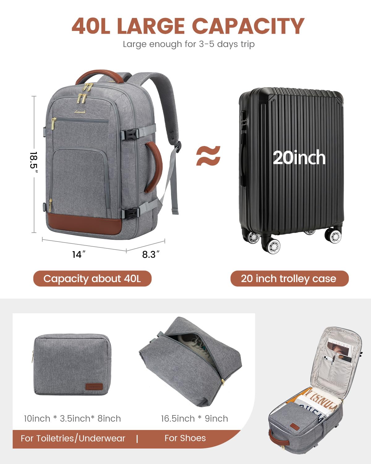 Foto 3 pulgar | Mochila De Viaje Lovevook Carry On De 40 Litros Para Mujer Con Portátil De 17 Pulgadas - Venta Internacional.