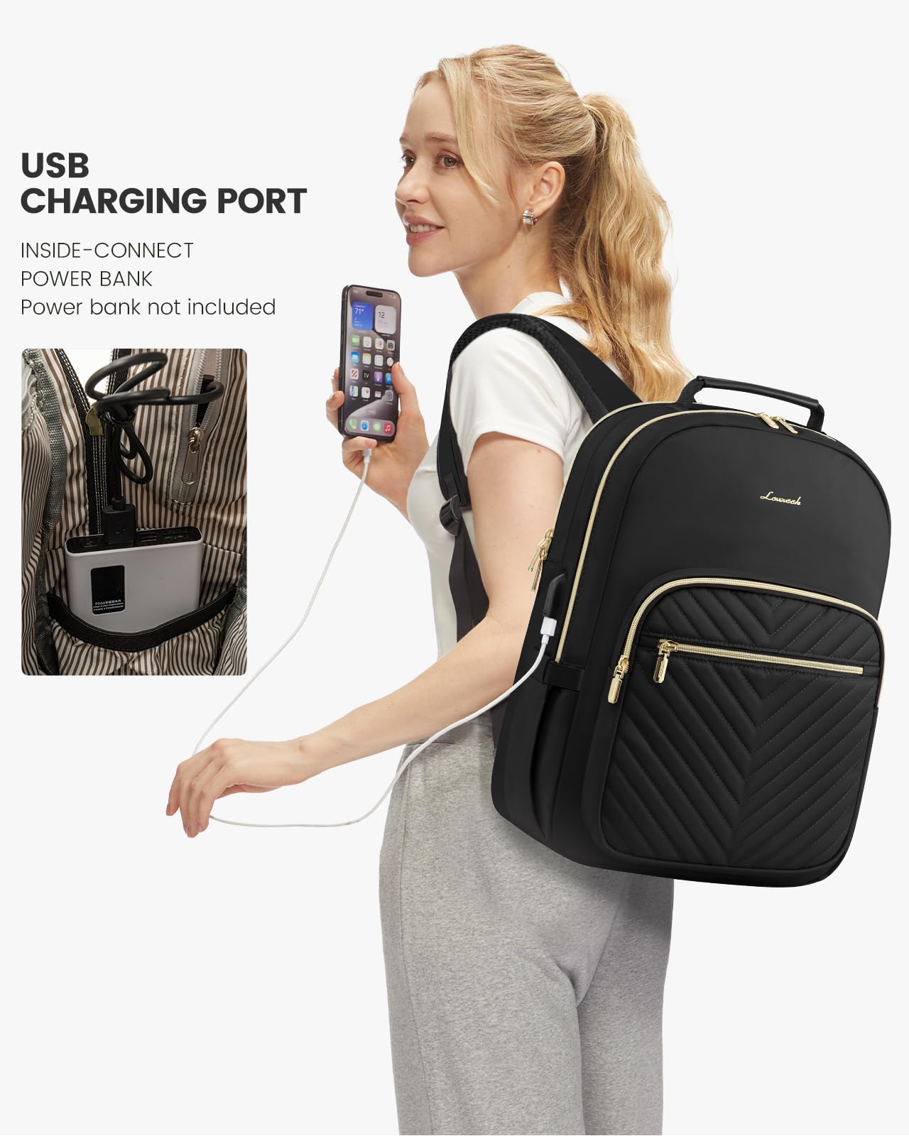 Foto 6 pulgar | Mochila Lovevook Para Portátil De 17 Pulgadas Con Puerto Usb Para Mujer, Color Negro - Venta Internacional.