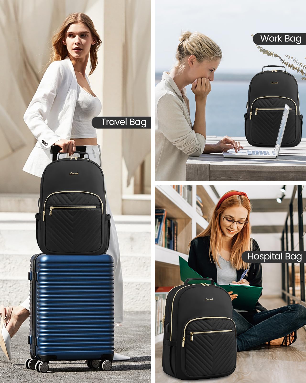 Foto 7 pulgar | Mochila Lovevook Para Portátil De 17 Pulgadas Con Puerto Usb Para Mujer, Color Negro - Venta Internacional.
