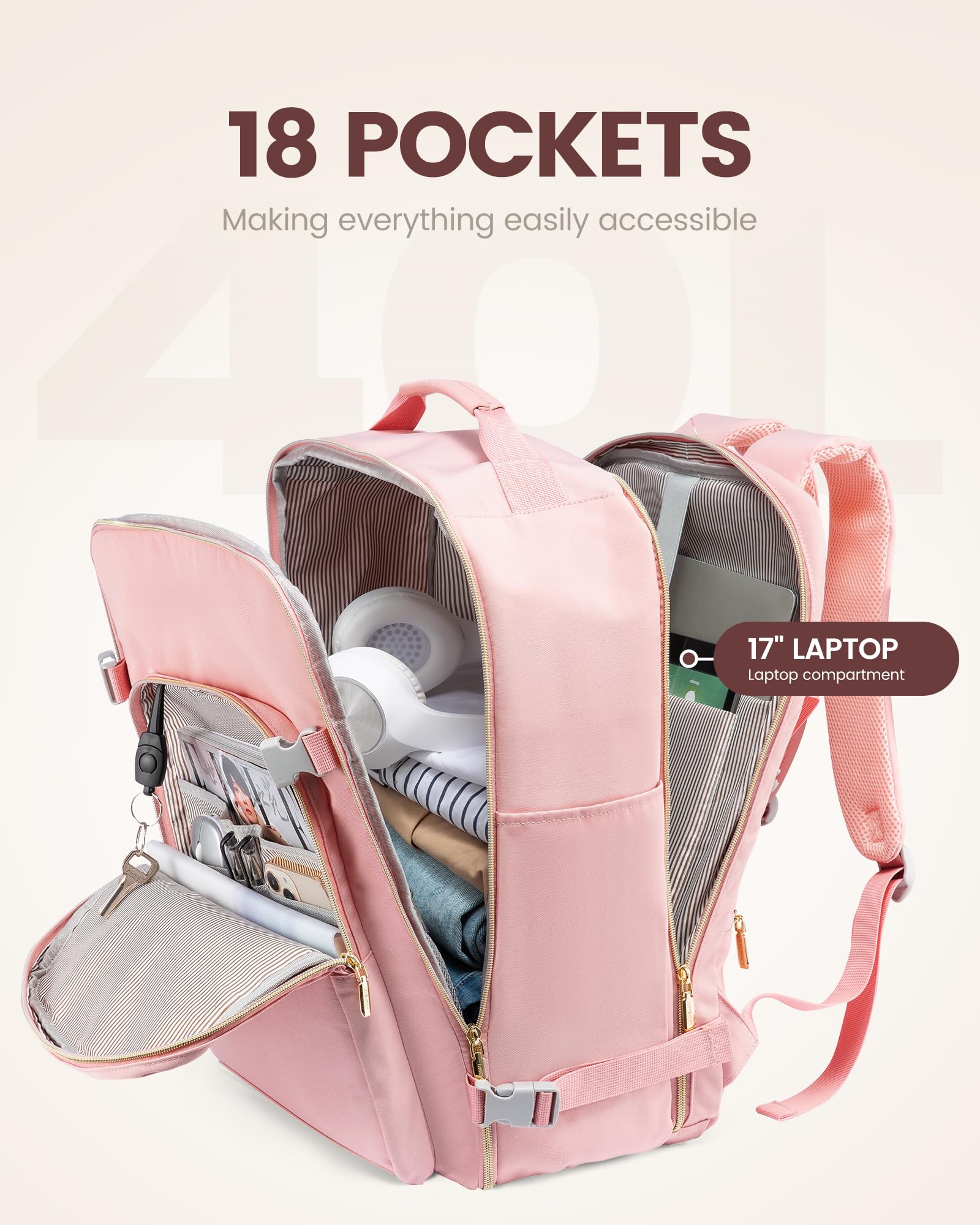Foto 3 | Mochila De Viaje Lovevook Para Mujer Con Portátil De 17,3 Pulgadas, Color Rosa - Venta Internacional.