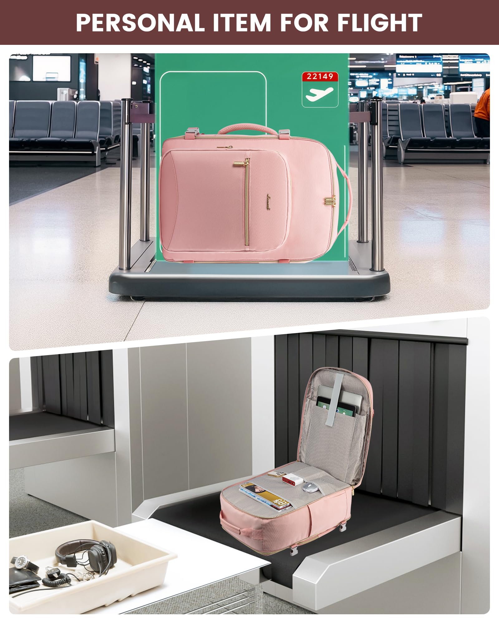 Foto 4 | Mochila De Viaje Lovevook Para Mujer Con Portátil De 17,3 Pulgadas, Color Rosa - Venta Internacional.