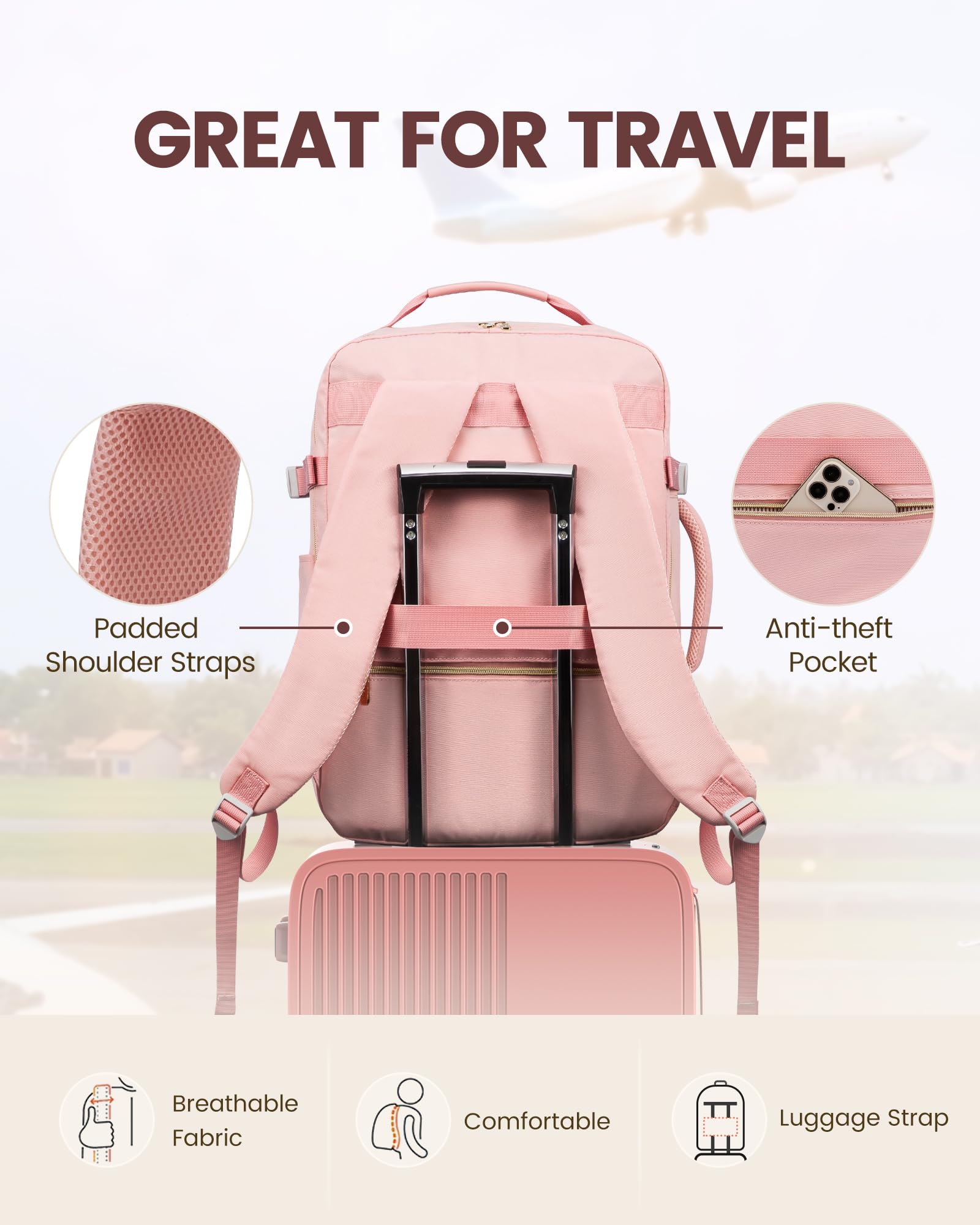 Foto 6 | Mochila De Viaje Lovevook Para Mujer Con Portátil De 17,3 Pulgadas, Color Rosa - Venta Internacional.
