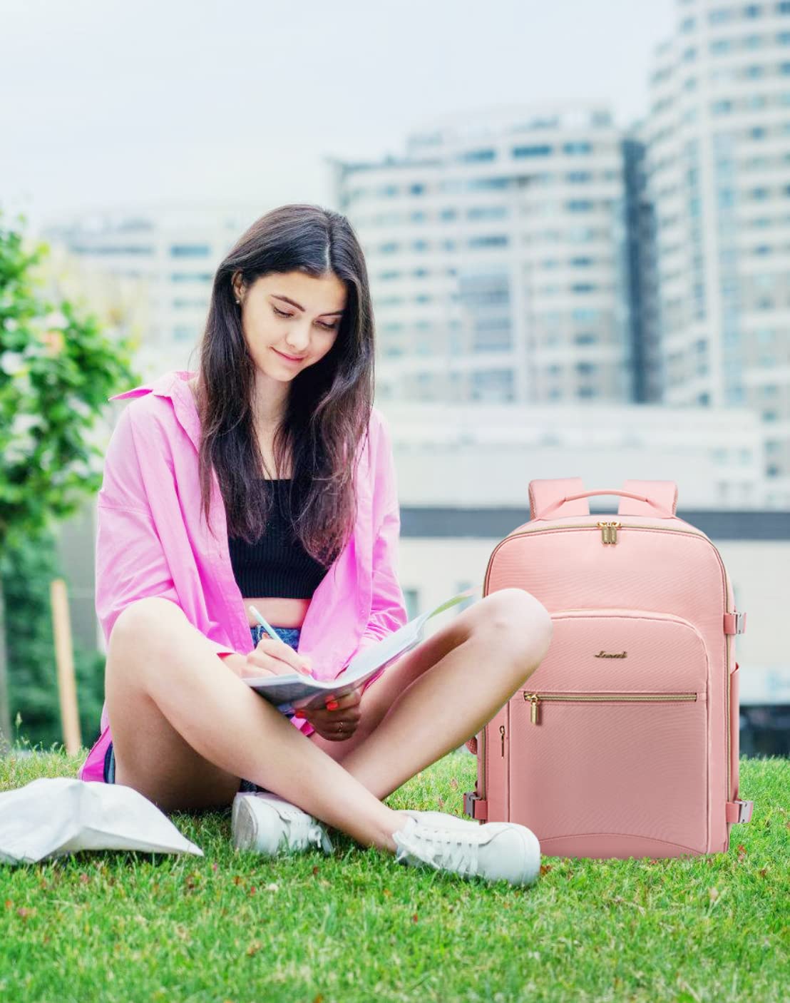 Foto 7 | Mochila De Viaje Lovevook Para Mujer Con Portátil De 17,3 Pulgadas, Color Rosa - Venta Internacional.