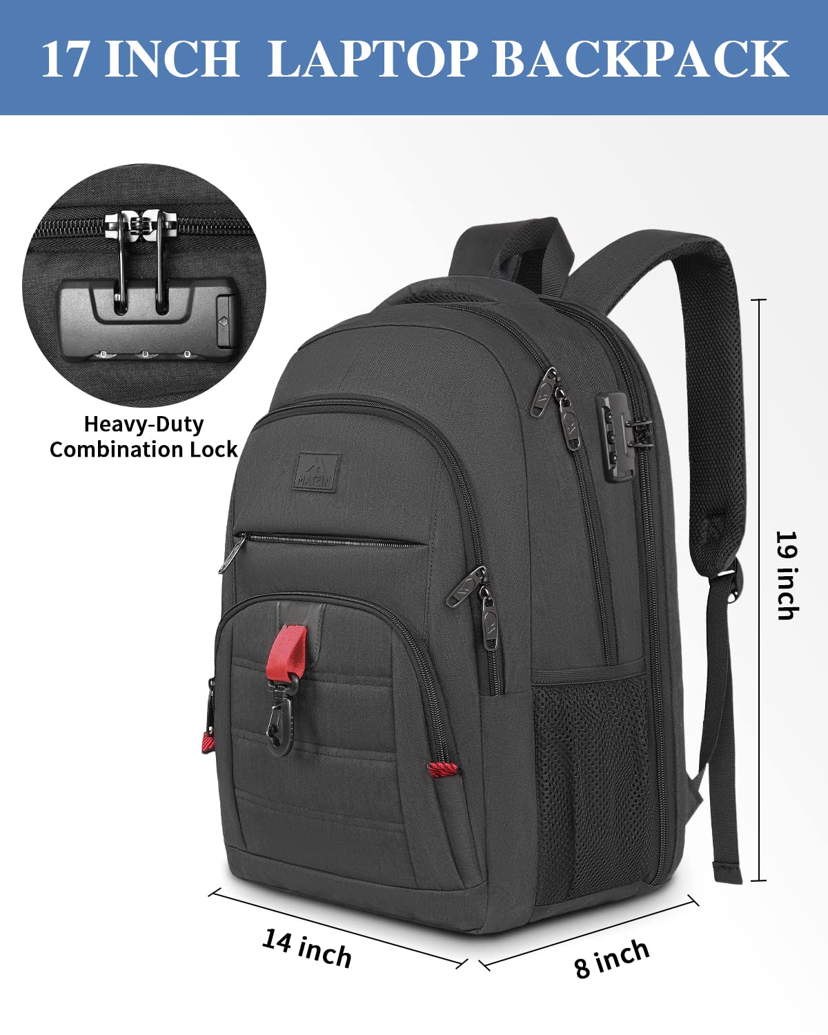 Foto 5 pulgar | Mochila Matein Antirrobo De Viaje Para Portátil Usb De 17 Pulgadas, Negra - Venta Internacional.
