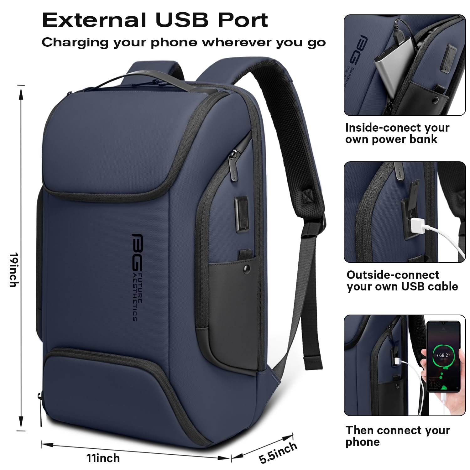 Foto 3 | Mochila Bange Business Laptop Smart 15.6'' Impermeable Azul - Venta Internacional.