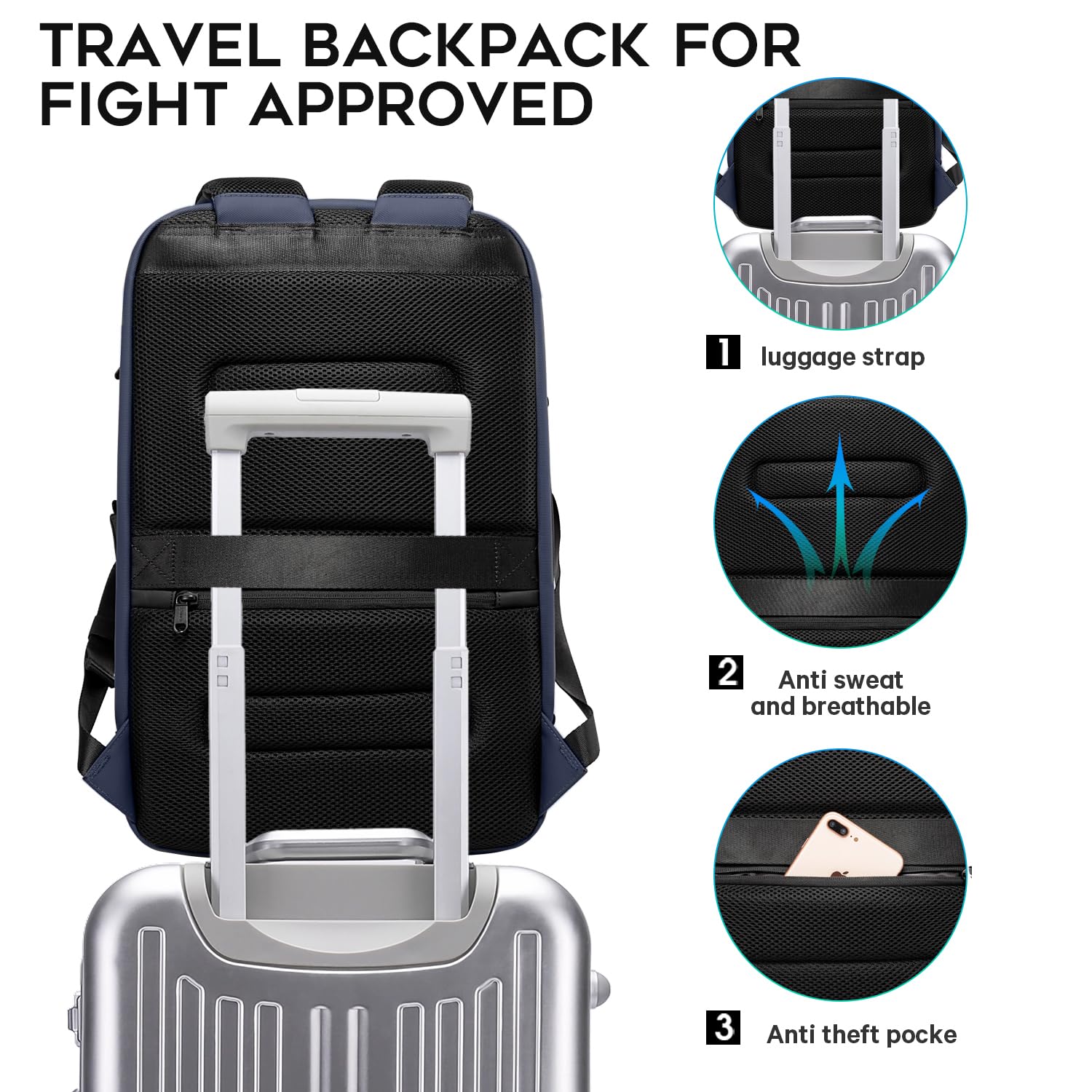Foto 6 pulgar | Mochila Bange Business Laptop Smart 15.6'' Impermeable Azul - Venta Internacional.