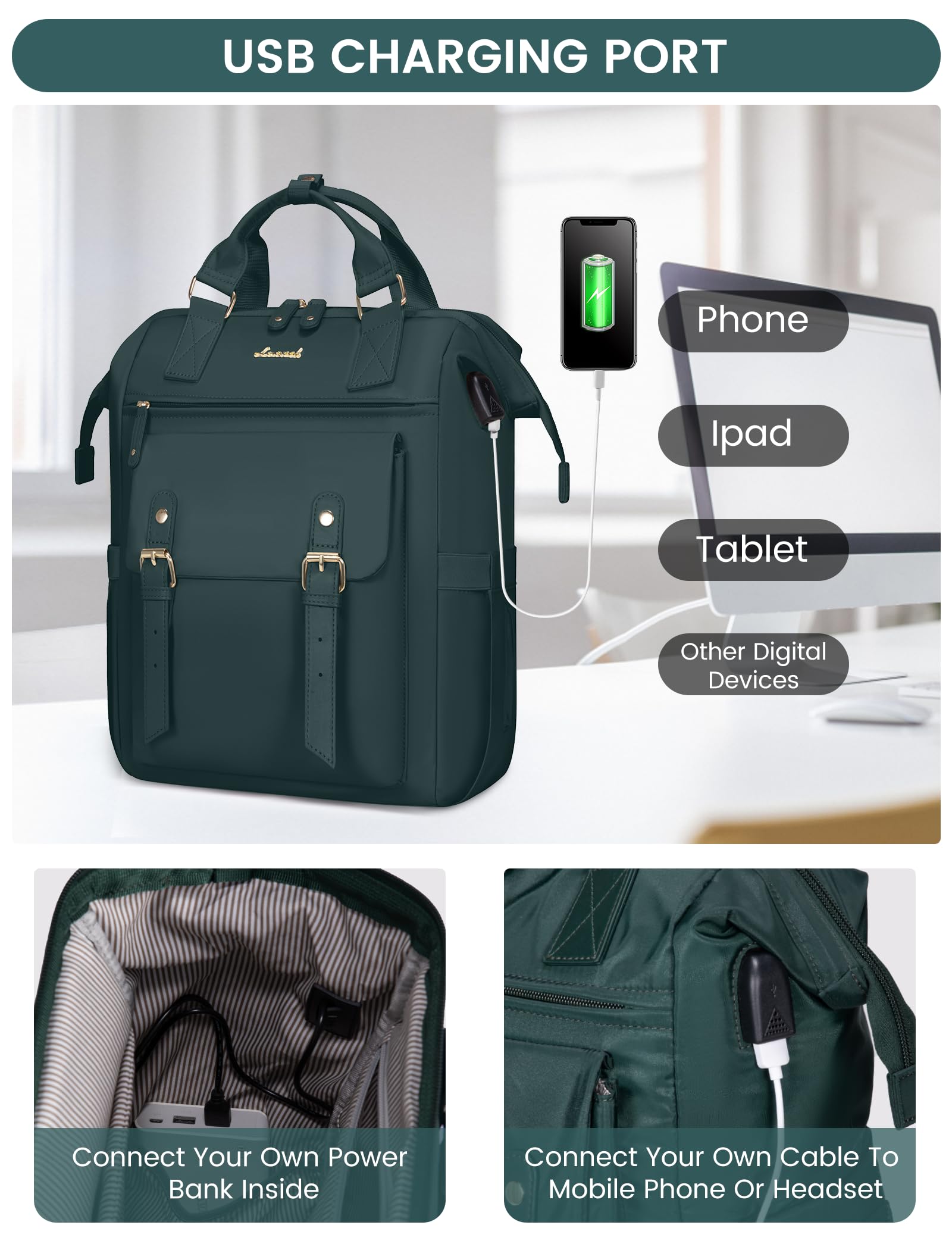 Foto 7 pulgar | Mochila Para Portátil Lovevook Para Mujer, Trabajo Y Viajes De 17 Pulgadas - Venta Internacional.