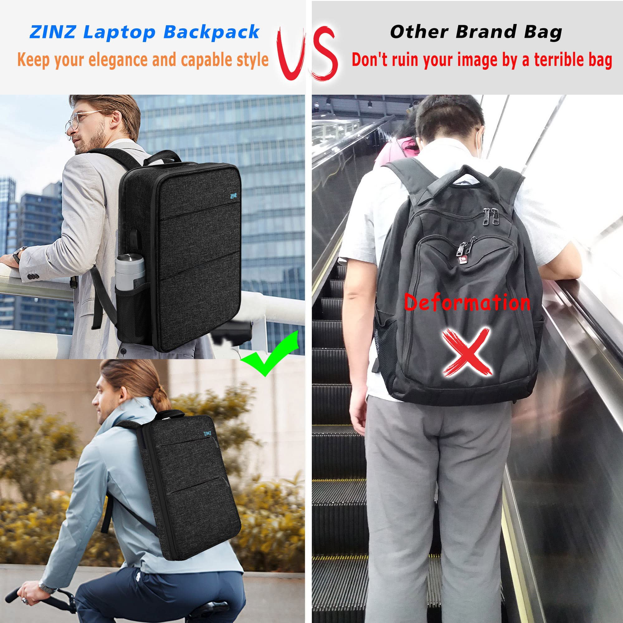 Foto 6 | Mochila Para Portátil Zinz Delgada Y Ampliable, Resistente Al Agua De 13 A 14 Pulgadas - Venta Internacional.