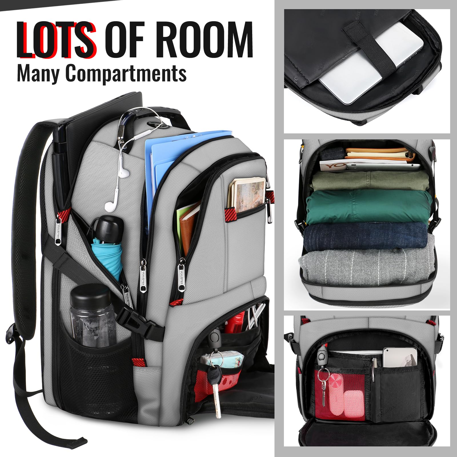 Foto 3 pulgar | Mochila De Viaje Yorepek Extra Grande De 50 Litros Con Portátil Usb De 17 Pulgadas - Venta Internacional.