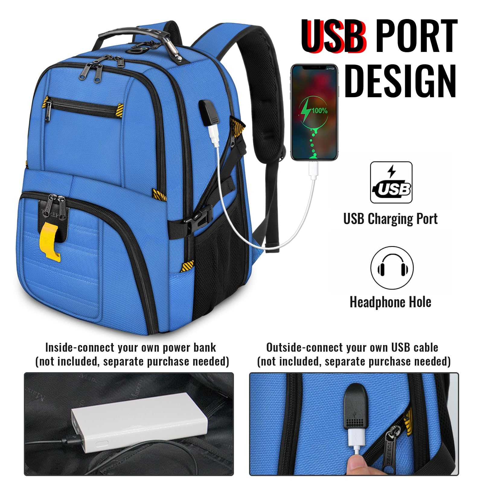 Foto 4 pulgar | Mochila De Viaje Yorepek Extra Grande, 50 L, Resistente Al Agua, 17 Pulgadas - Venta Internacional.
