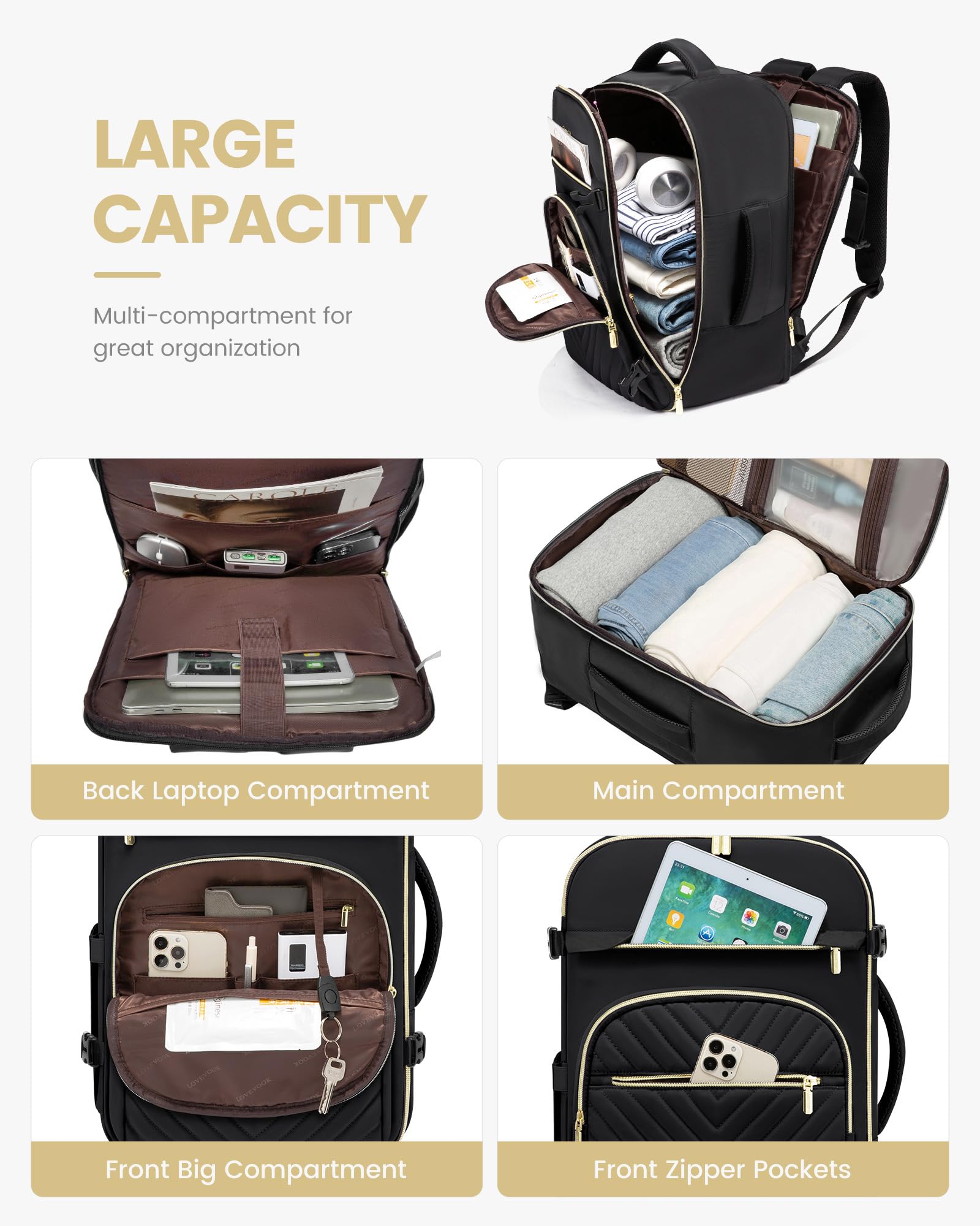 Foto 4 pulgar | Mochila De Viaje Lovevook Carry On 35l Impermeable Negra - Venta Internacional.