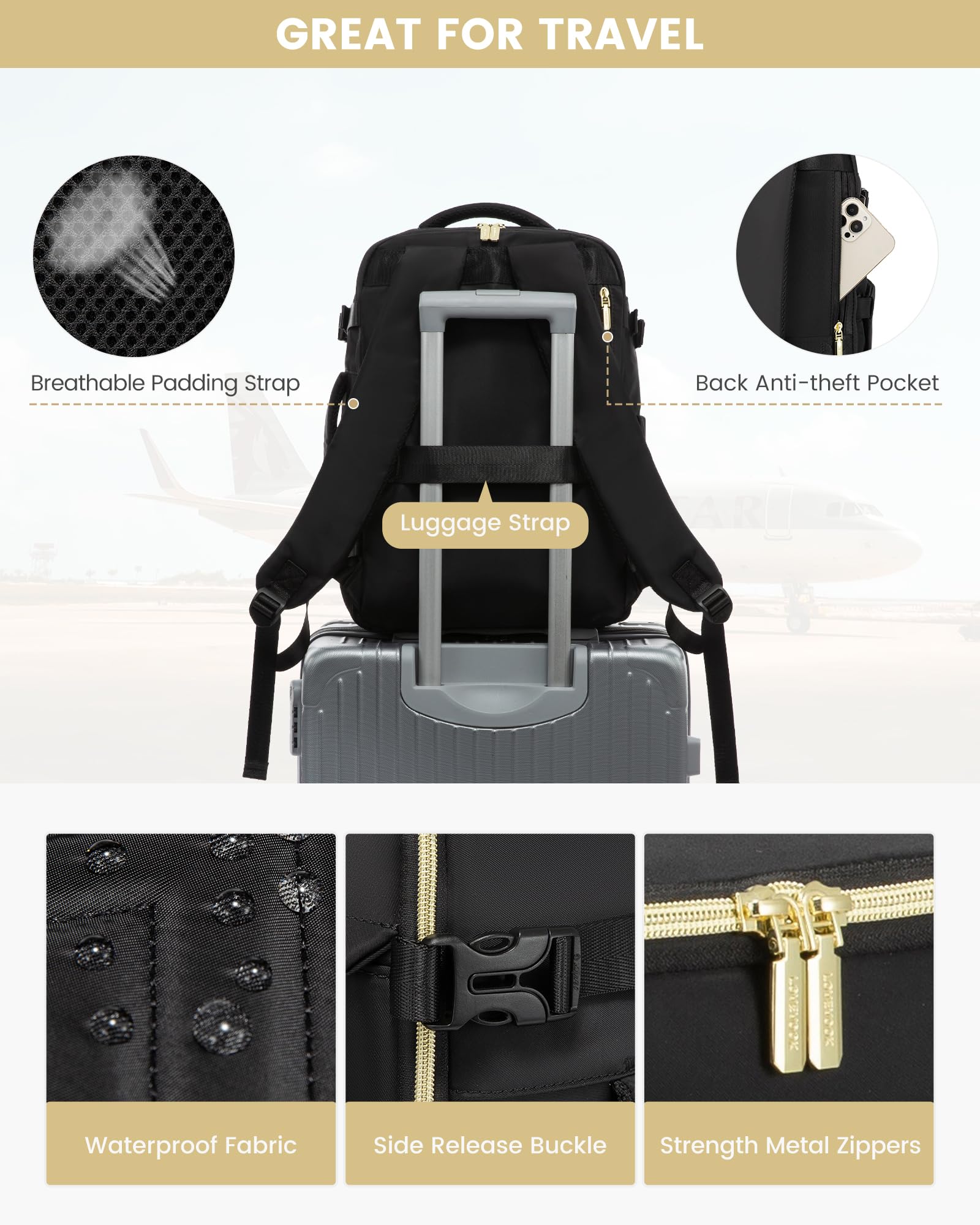 Foto 8 pulgar | Mochila De Viaje Lovevook Carry On 35l Impermeable Negra - Venta Internacional.