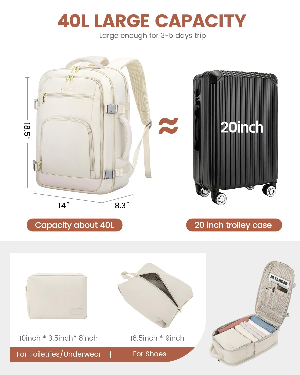 Foto 6 pulgar | Mochila De Viaje Lovevook De 40 Litros Para Mujer Con Compartimento Para Portátil De 17 Pulgadas - Venta Internacional.