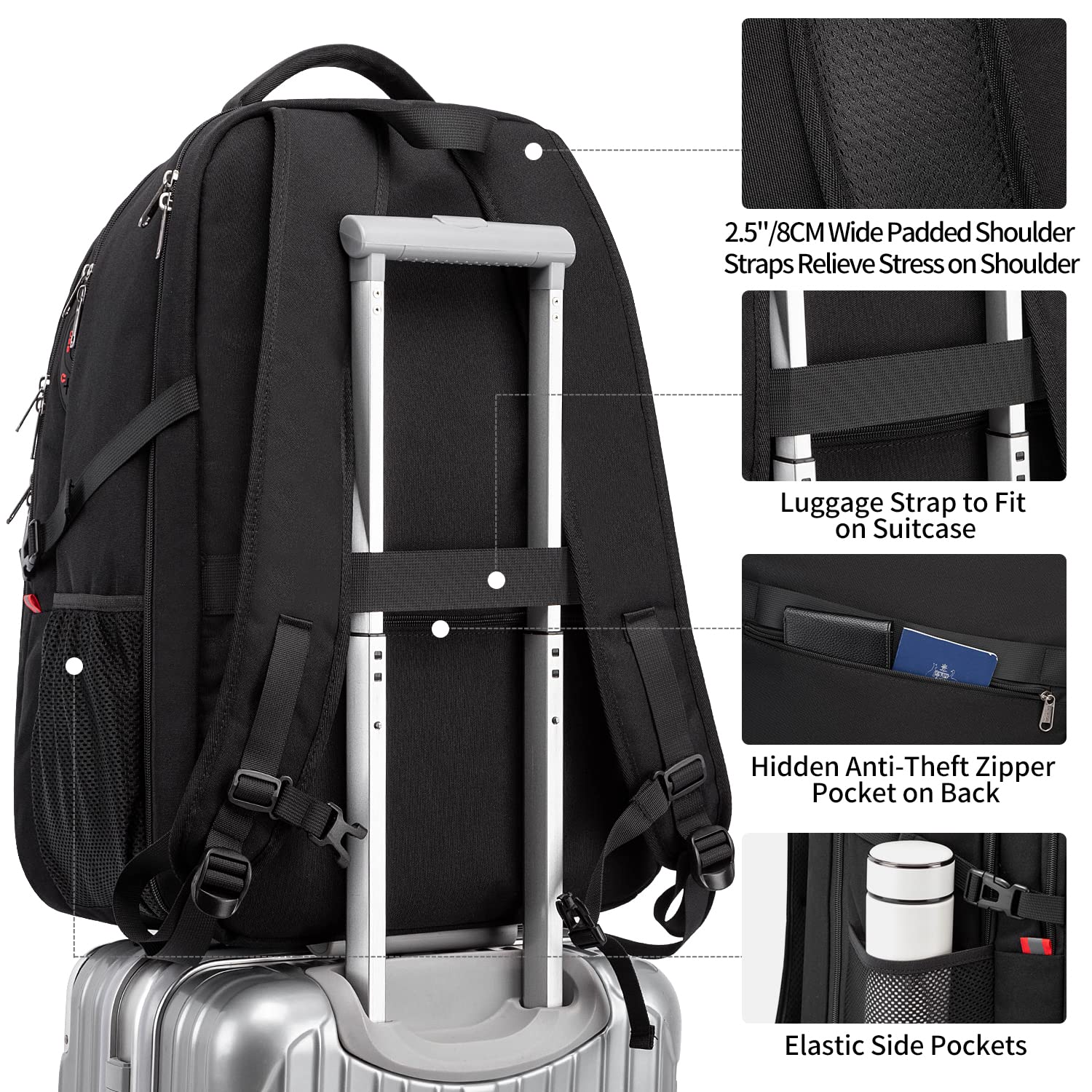 Foto 6 pulgar | Mochila Della Gao Para Portátil Extra Grande De 50 Litros Con Usb, Color Negro - Venta Internacional.