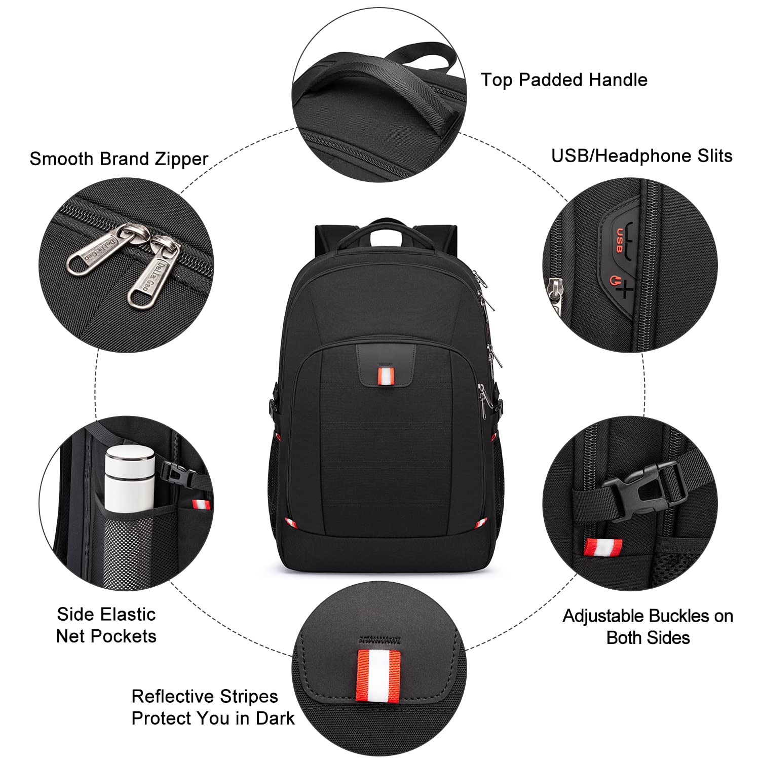 Foto 7 pulgar | Mochila Della Gao Para Portátil Extra Grande De 50 Litros Con Usb, Color Negro - Venta Internacional.