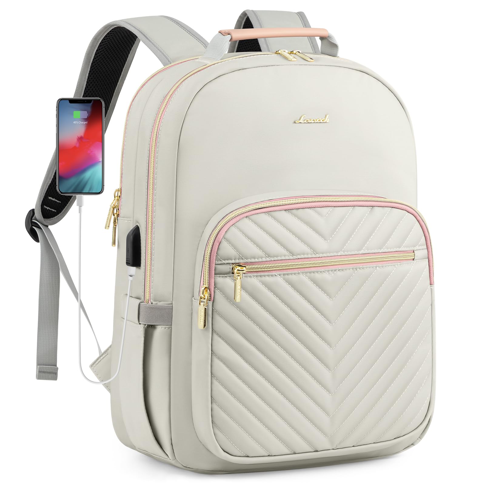 Mochila Lovevook Para Portátil De 15.6 Pulgadas Con Puerto Usb Para Mujer, Gris Y Rosa - Venta Internacional.