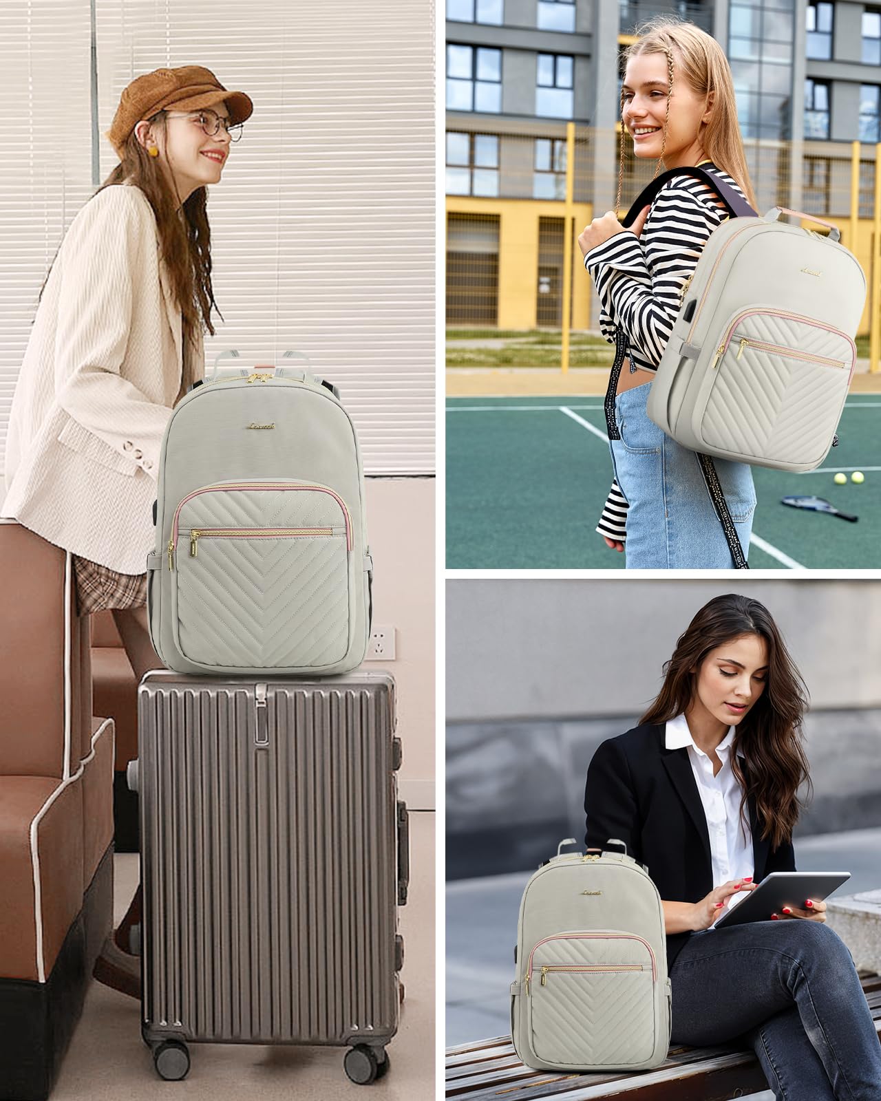 Foto 7 pulgar | Mochila Lovevook Para Portátil De 15.6 Pulgadas Con Puerto Usb Para Mujer, Gris Y Rosa - Venta Internacional.